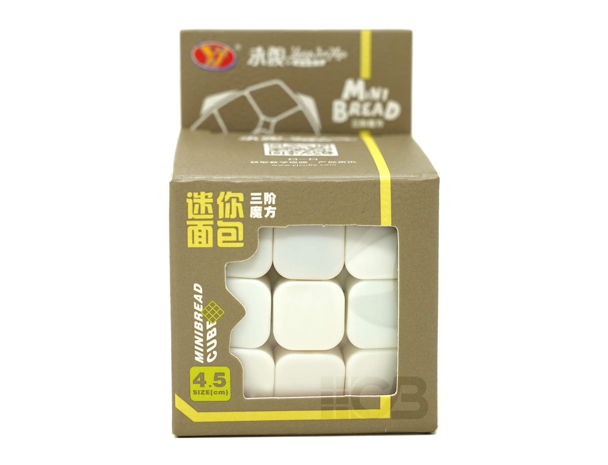 Cubo Mágico Chaveiro YJ ao lado da embalagem original
