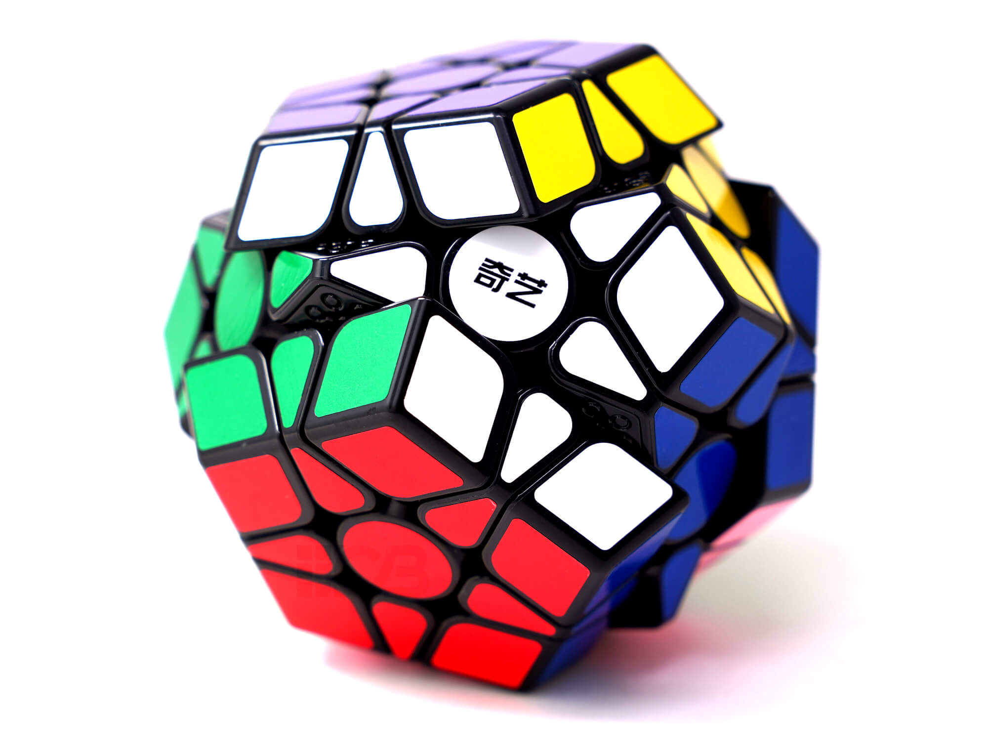 Megaminx QiHeng QiYi com adesivos coloridos — ângulo lateral