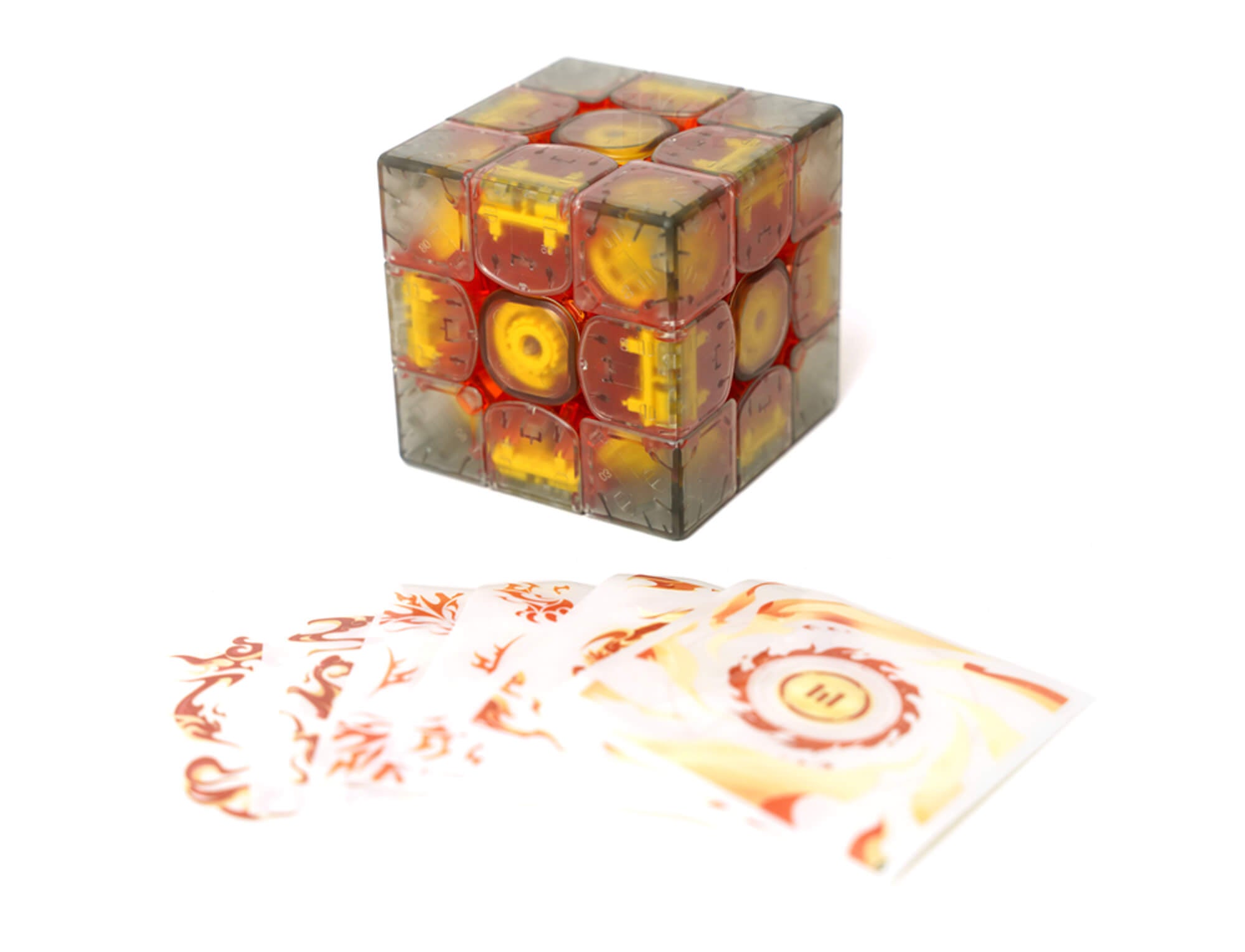 Conteúdo da caixa: cubo HuaMeng TG Spirit Pearl e kits de adesivos inclusos