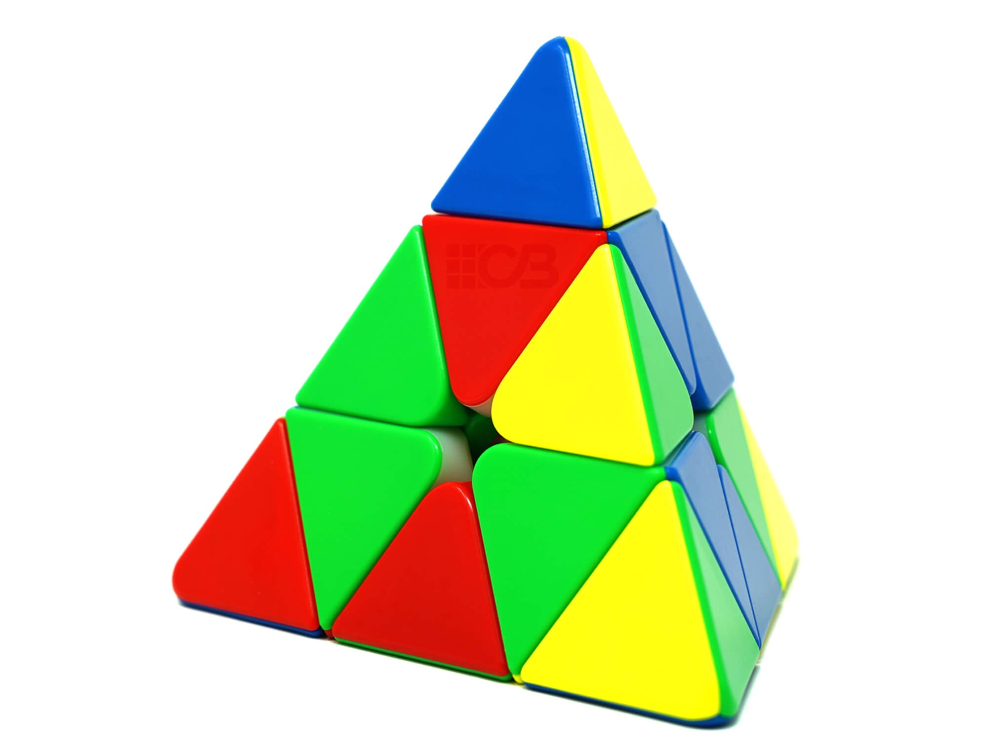 Pyraminx RS Magnético MoYu — ângulo lateral evidenciando o formato de pirâmide