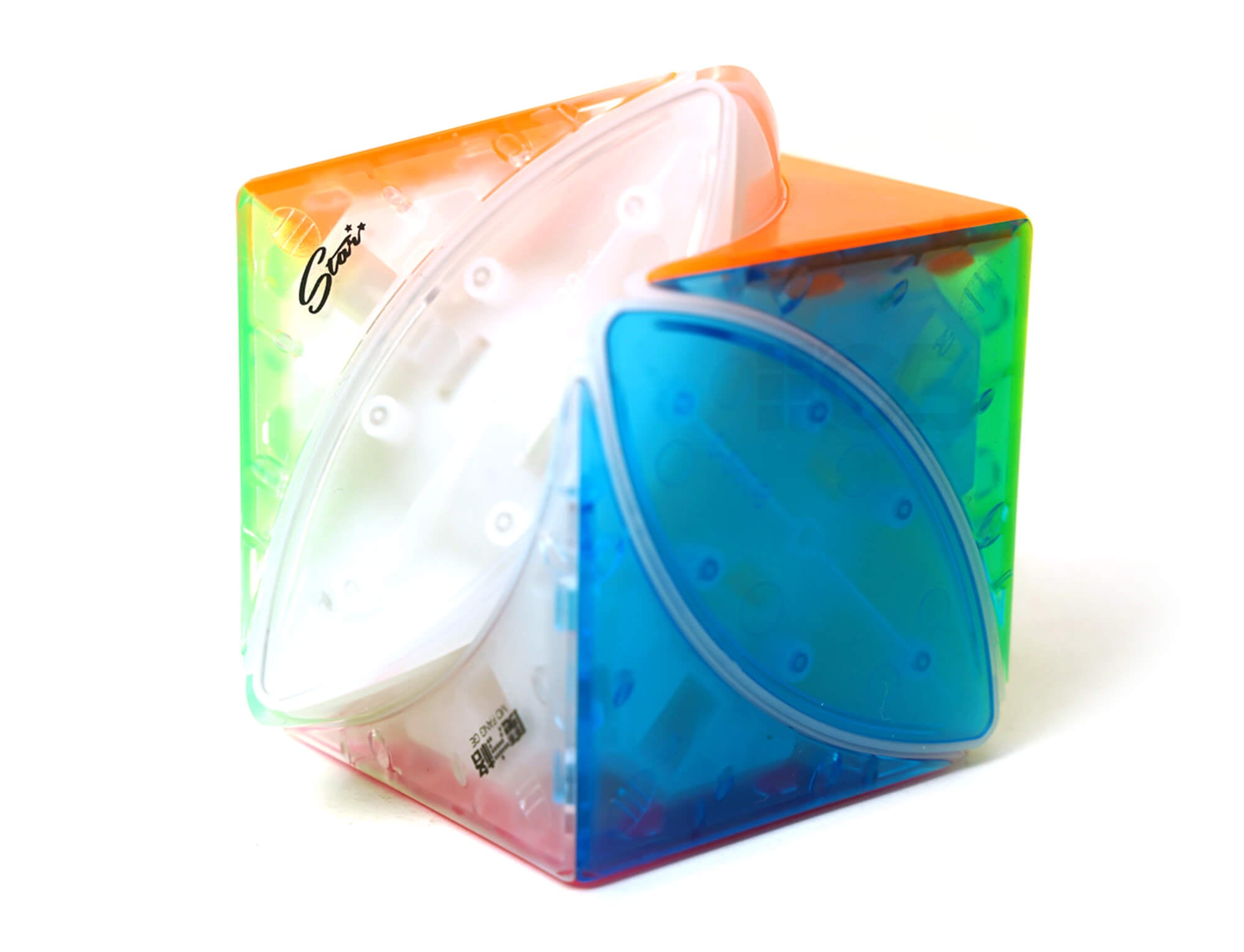 Ivy QiYi Icy Amber com ângulo lateral destacando o formato assimétrico e o acabamento translúcido