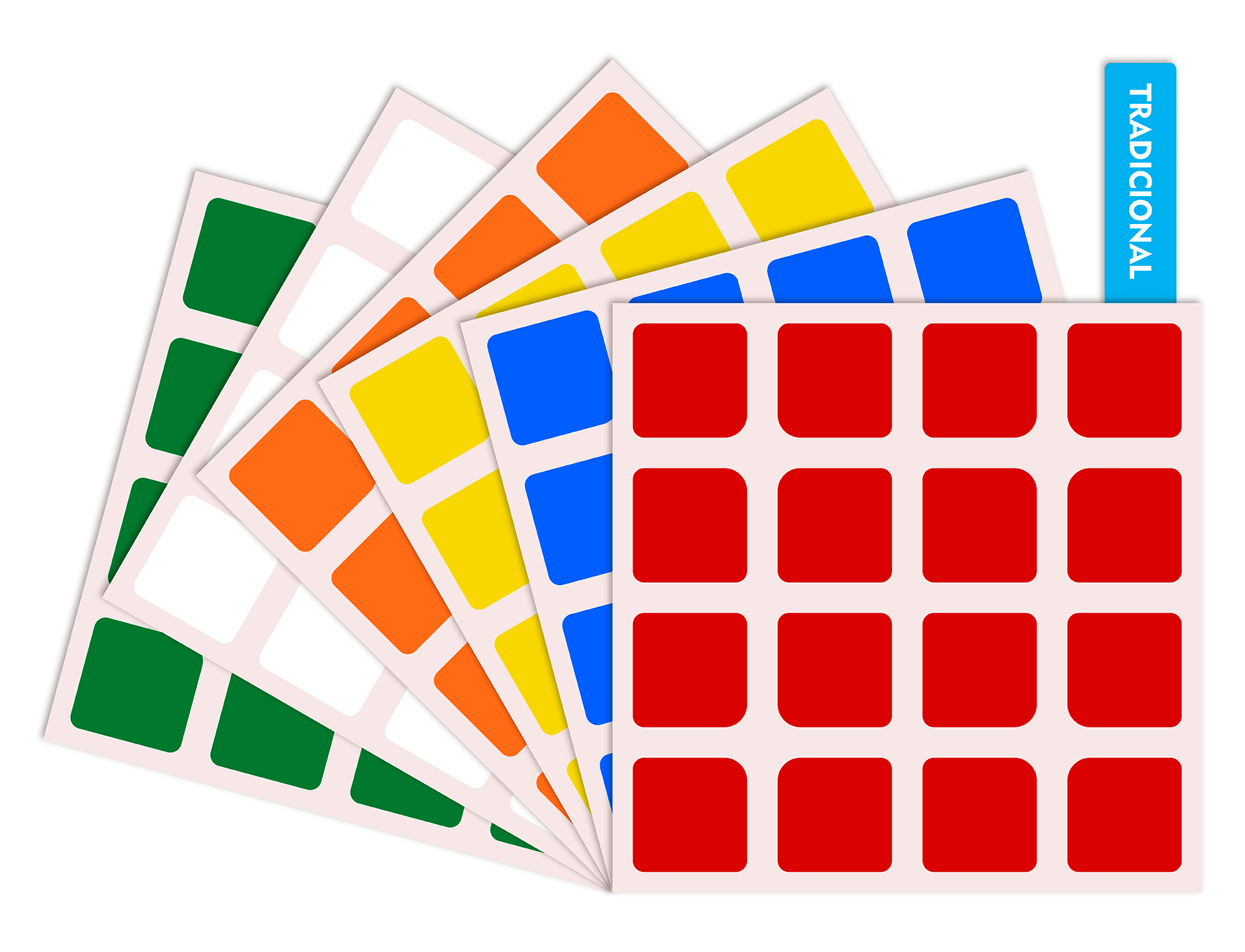Kit de adesivos coloridos para Cubo Mágico 4x4 de 62 mm — vista frontal da embalagem