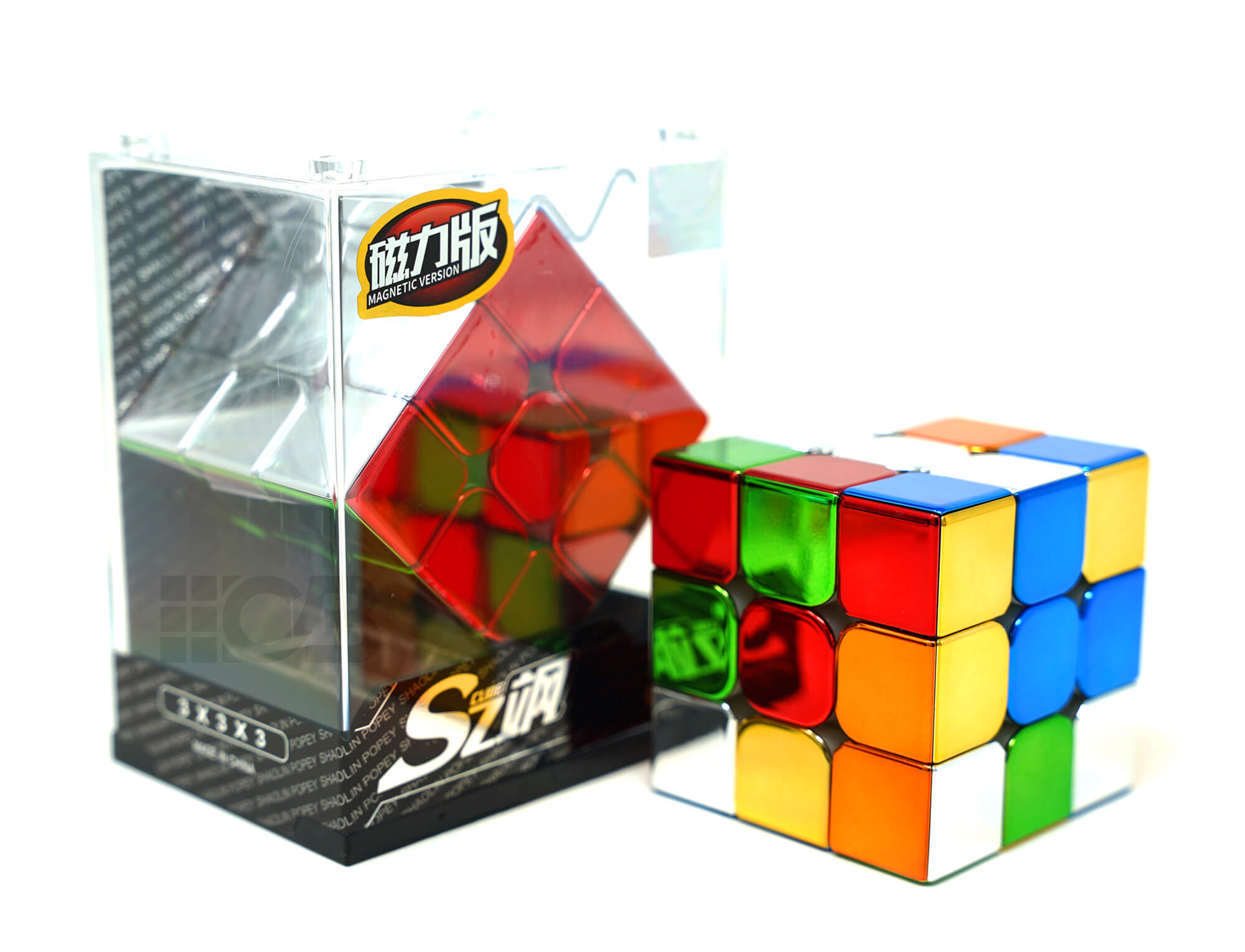 Detalhe do acabamento metálico brilhante do Cubo Mágico Cyclone Boys Metallic 3x3
