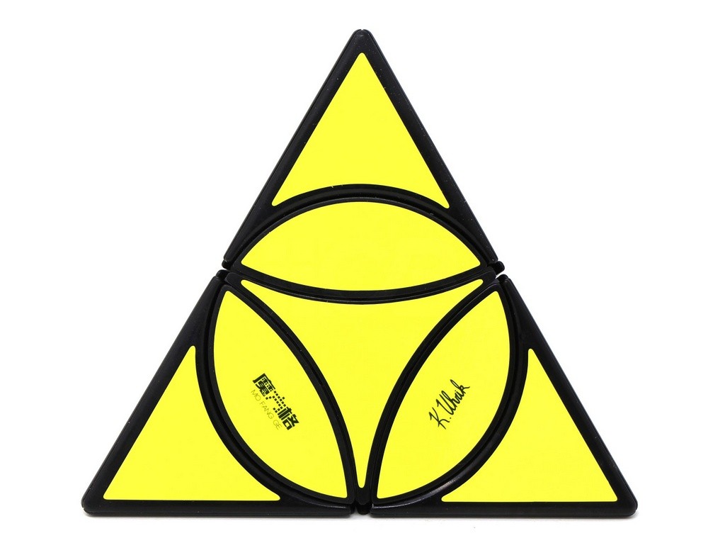 Pyraminx Coin QiYi stickerless em formato moeda, vista frontal mostrando as faces coloridas