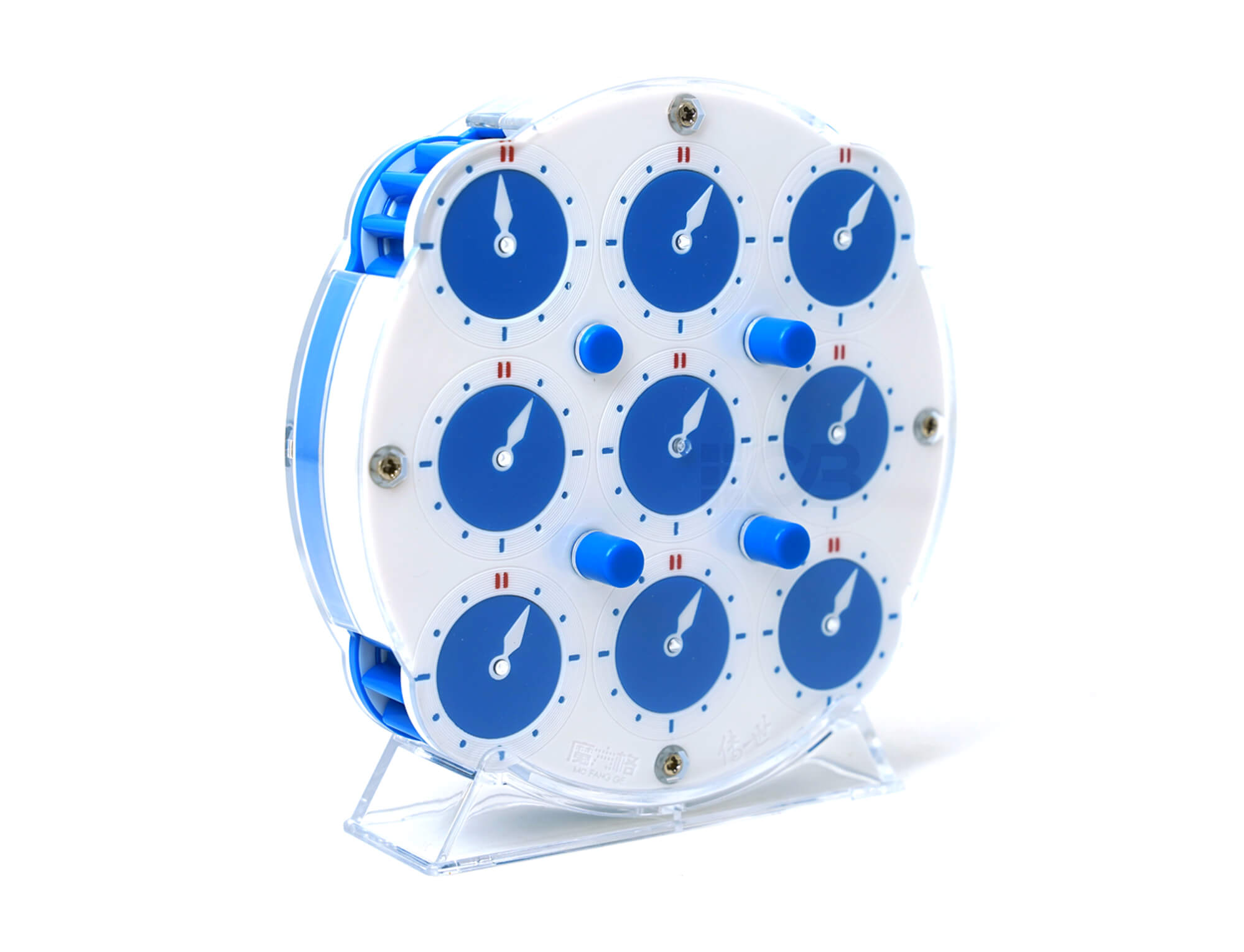 Detalhe das engrenagens e sistema magnético do Clock QiYi azul