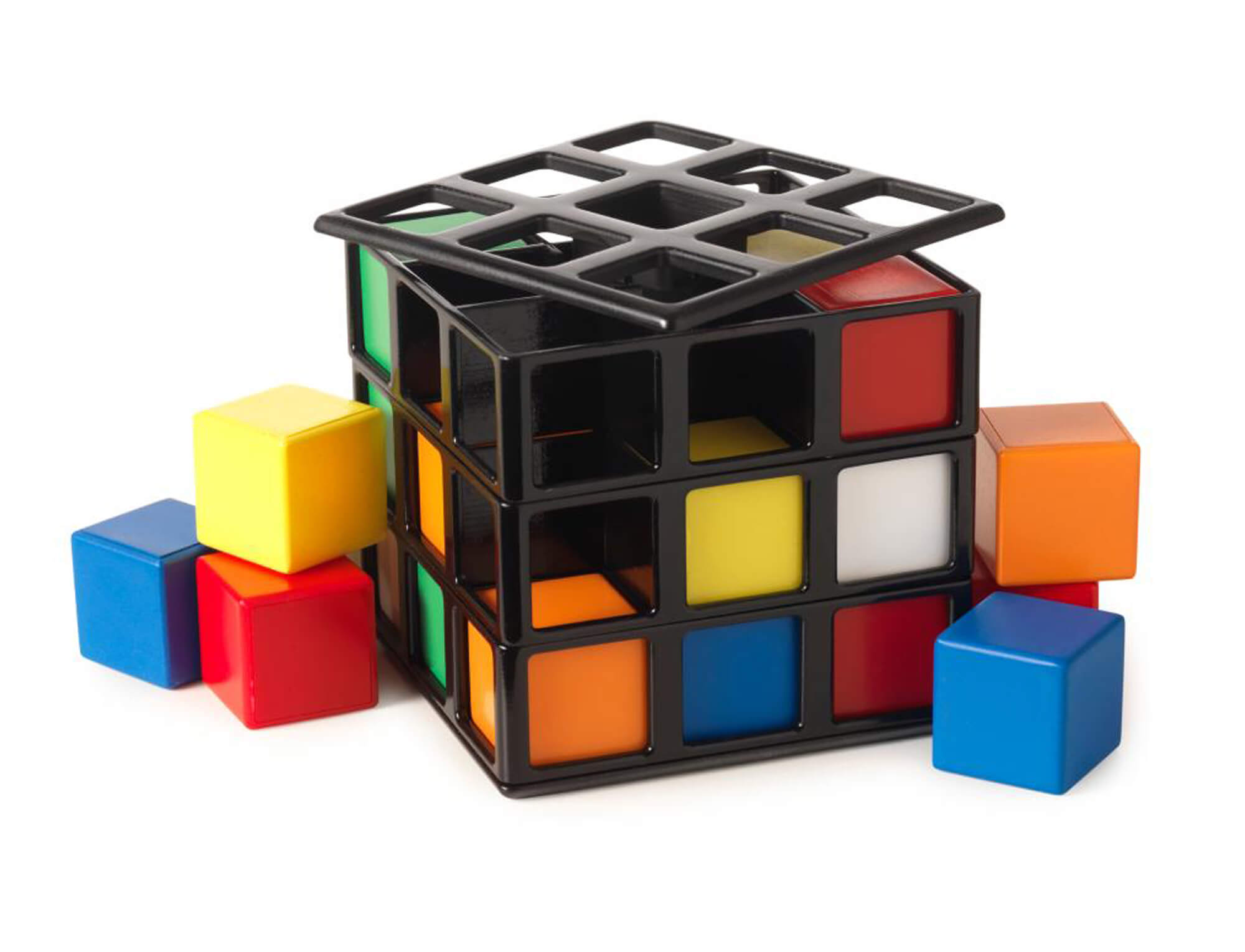 Embalagem do Rubik's Cage com ilustração do jogo e indicação para 2+ jogadores