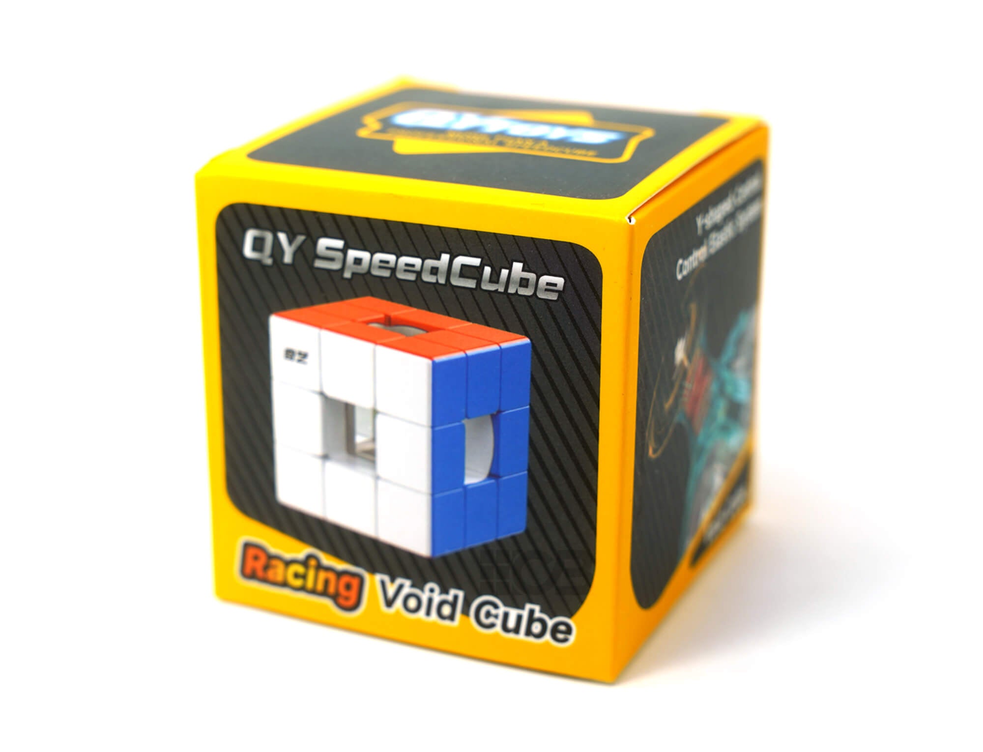 Cubo Mágico Void QiYi 3x3 stickerless em ângulo lateral mostrando as faces coloridas