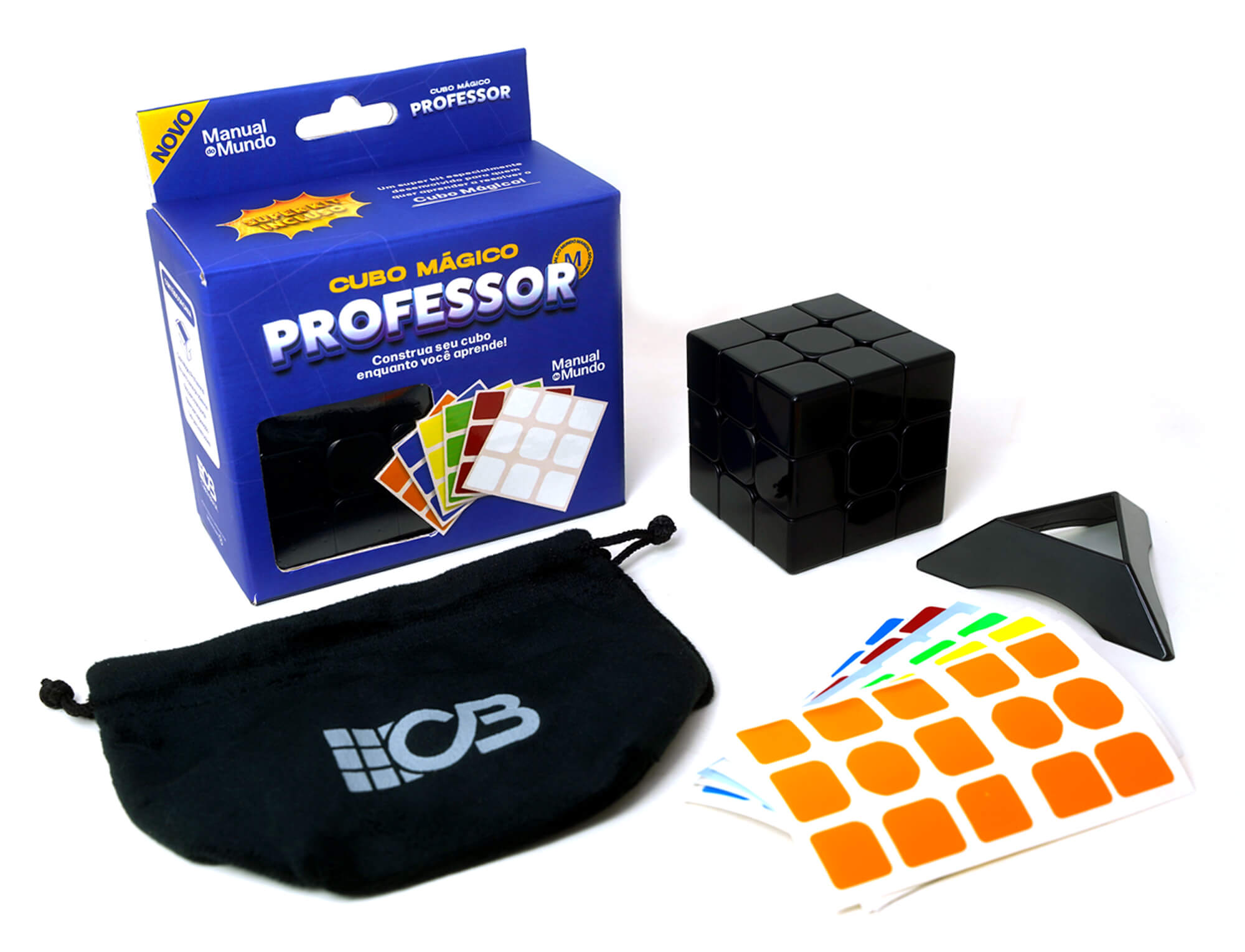 Cubo Mágico Professor Manual do Mundo — conteúdo completo do kit sobre a mesa