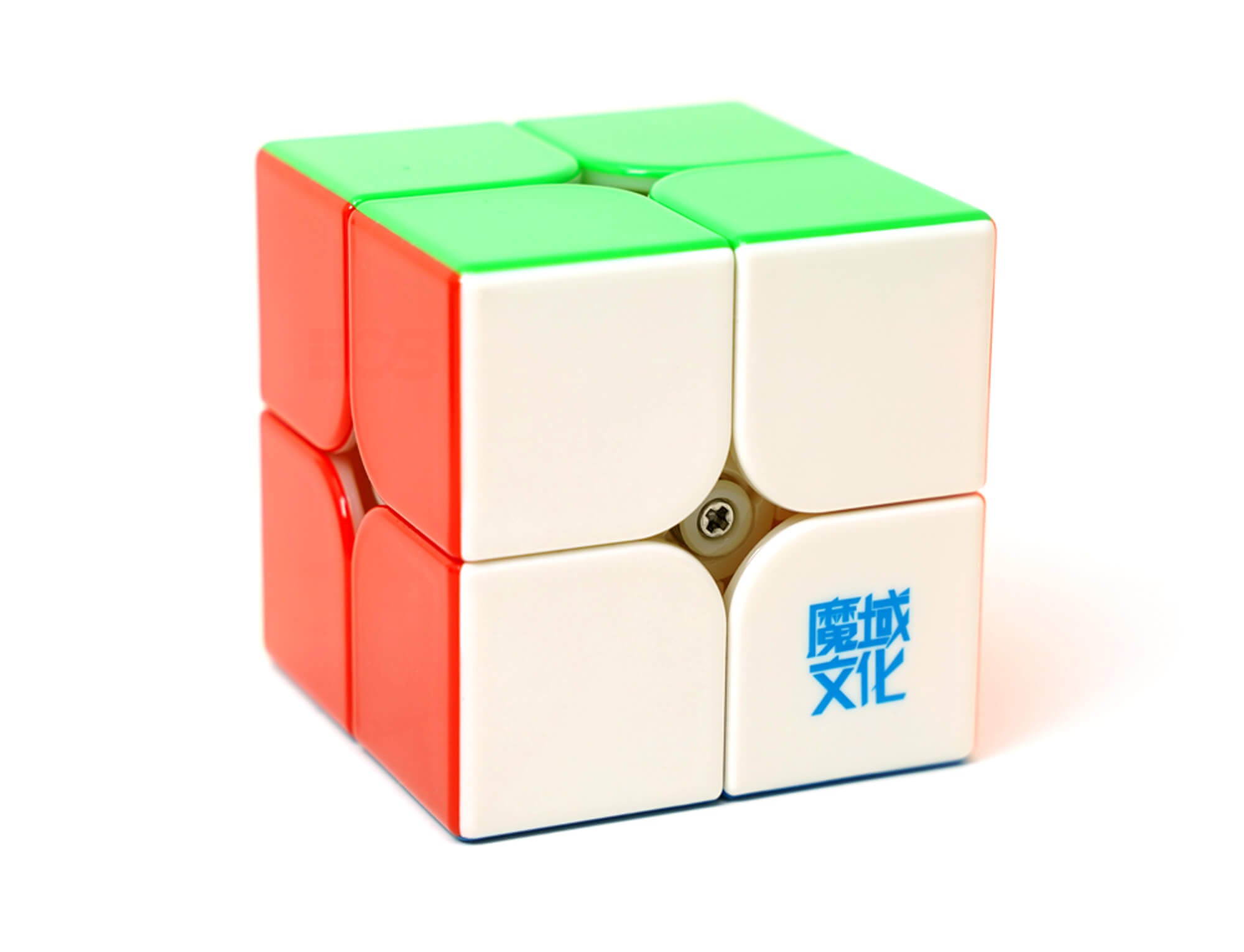 Vista superior do Cubo Mágico 2x2 WeiPo V5 com peças stickerless e giro fluido