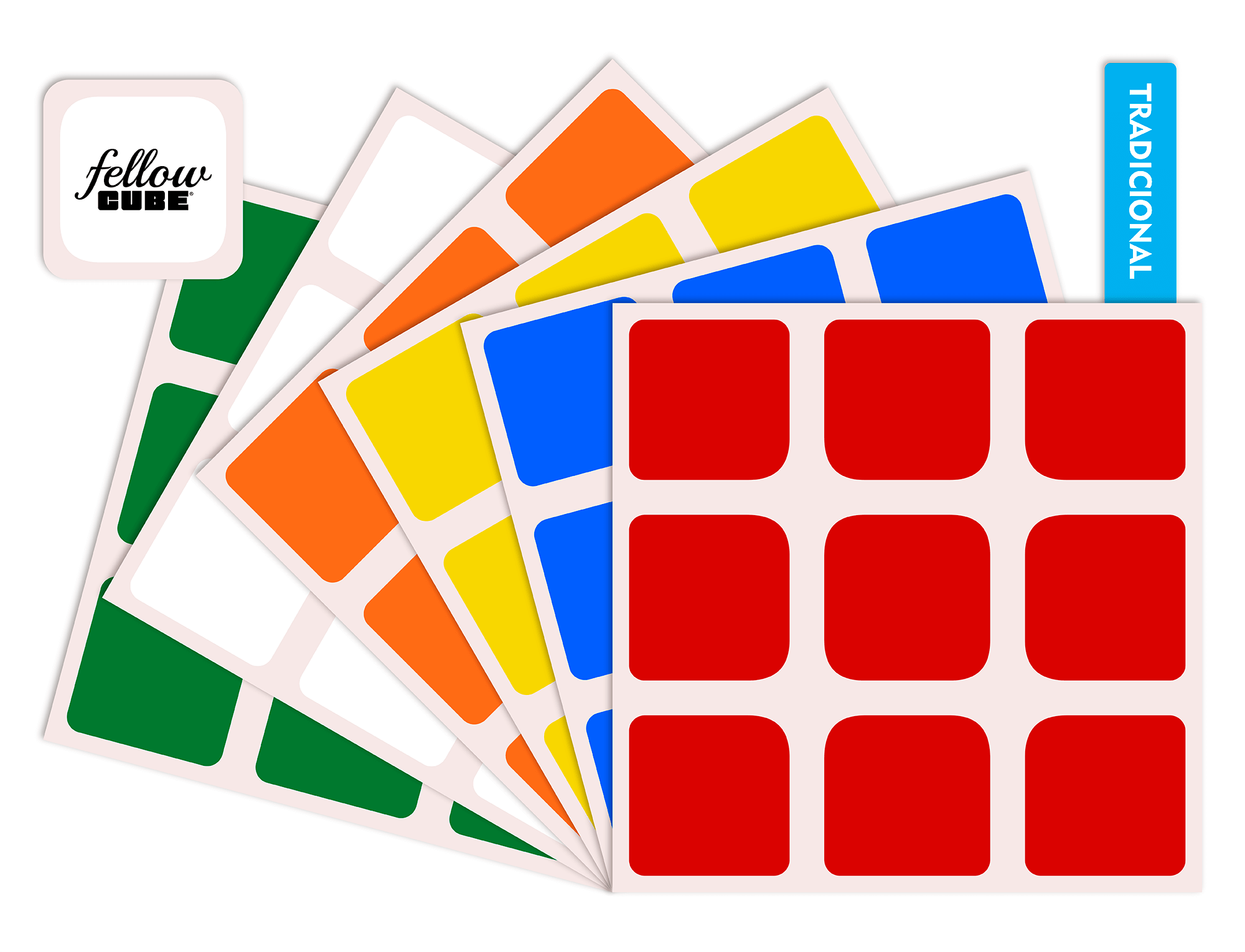 Kit de adesivos coloridos para Cubo Mágico 3x3 Fellow Cube — vista frontal da embalagem