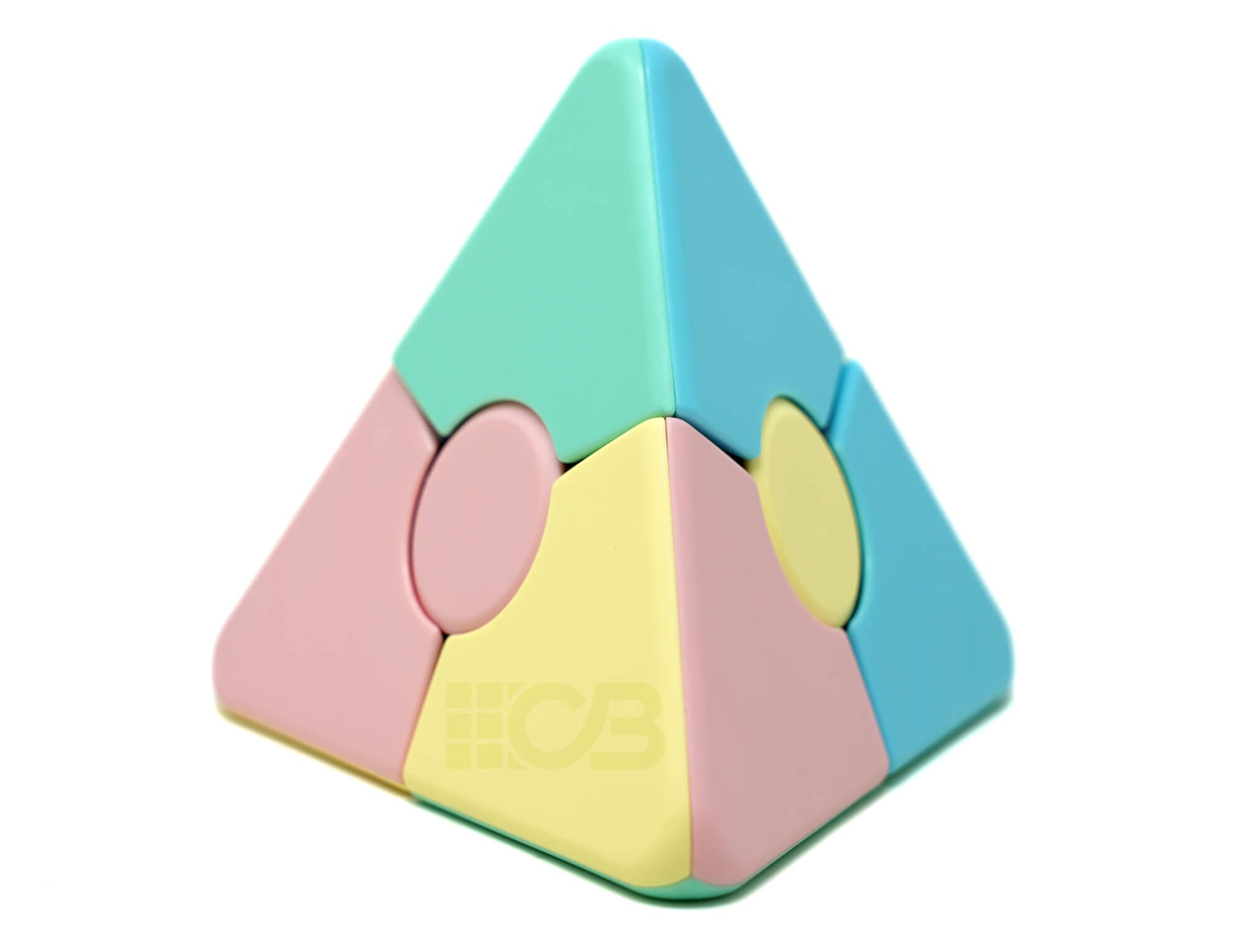 Pyraminx Bead Pastel MoYu stickerless em tons suaves — vista frontal