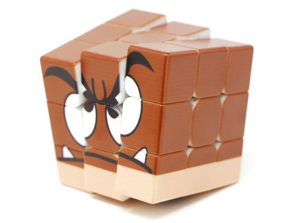 Cubo Mágico 3x3 personalizado com impressão UV do Goomba — vista frontal mostrando o personagem nas faces