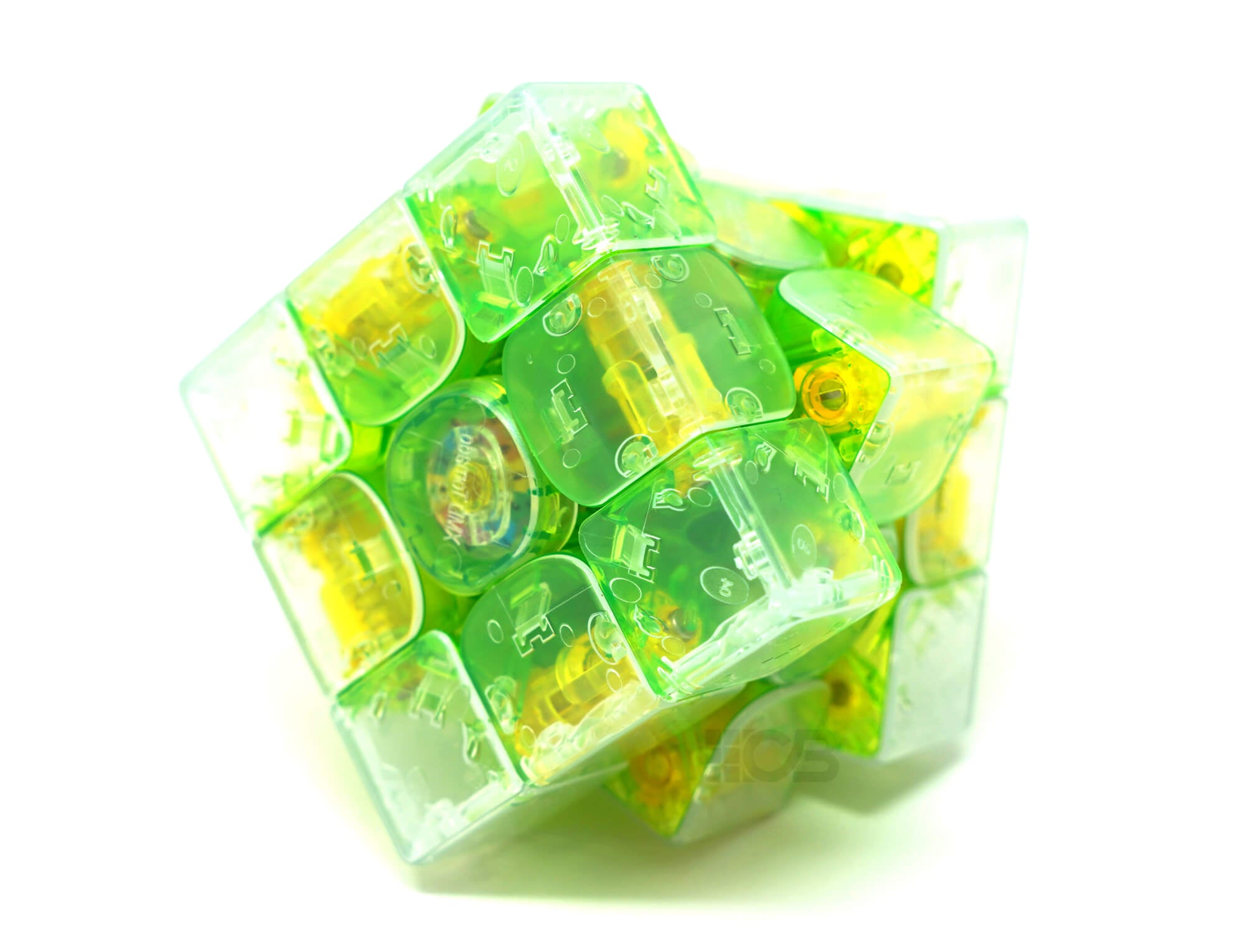 Cubo Mágico 3x3 Tornado V3 Pioneer Firefly com visual transparente verde e peças internas coloridas visíveis