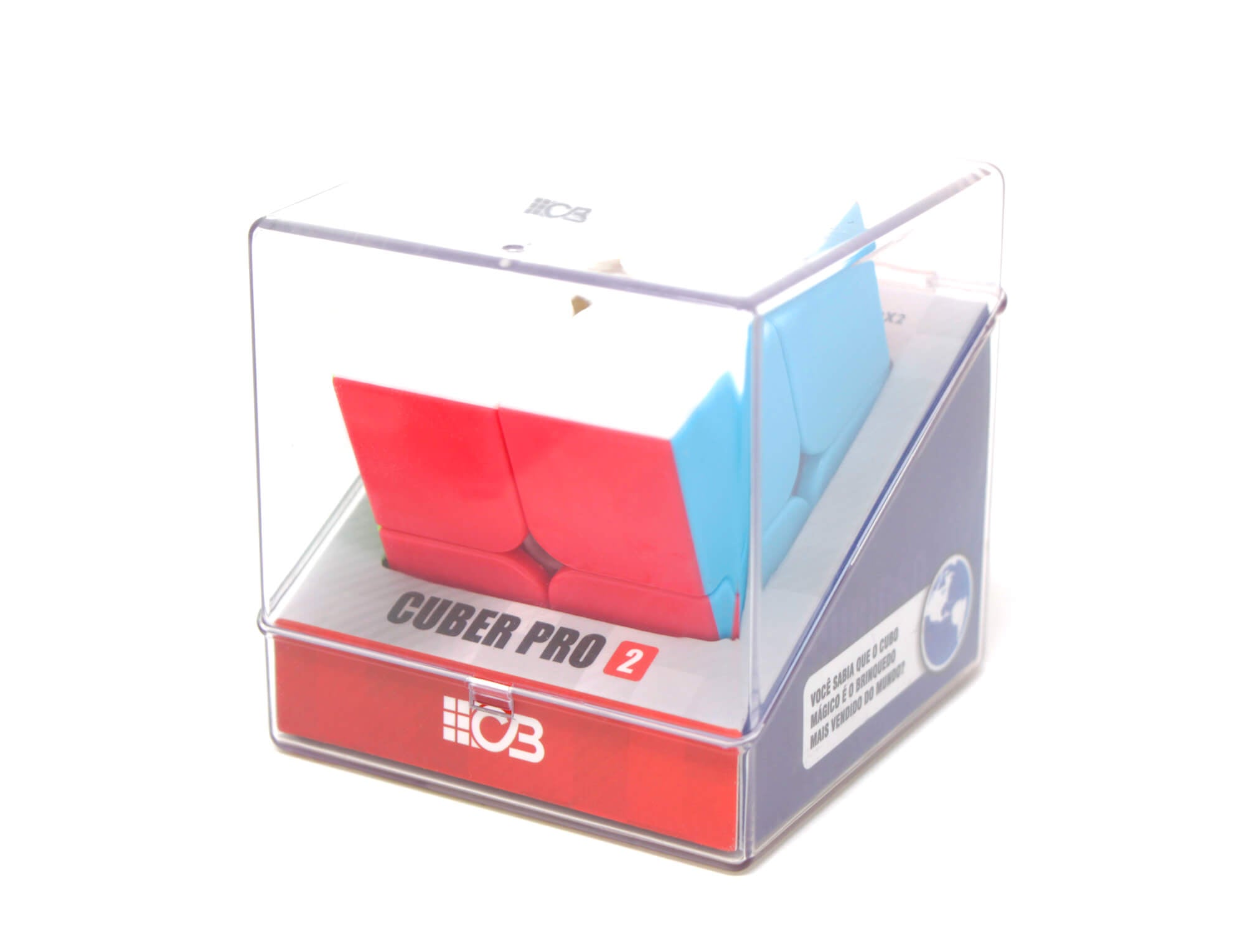 Cubo Mágico 2x2 Stickerless Cuber Pro com peças coloridas em fundo branco