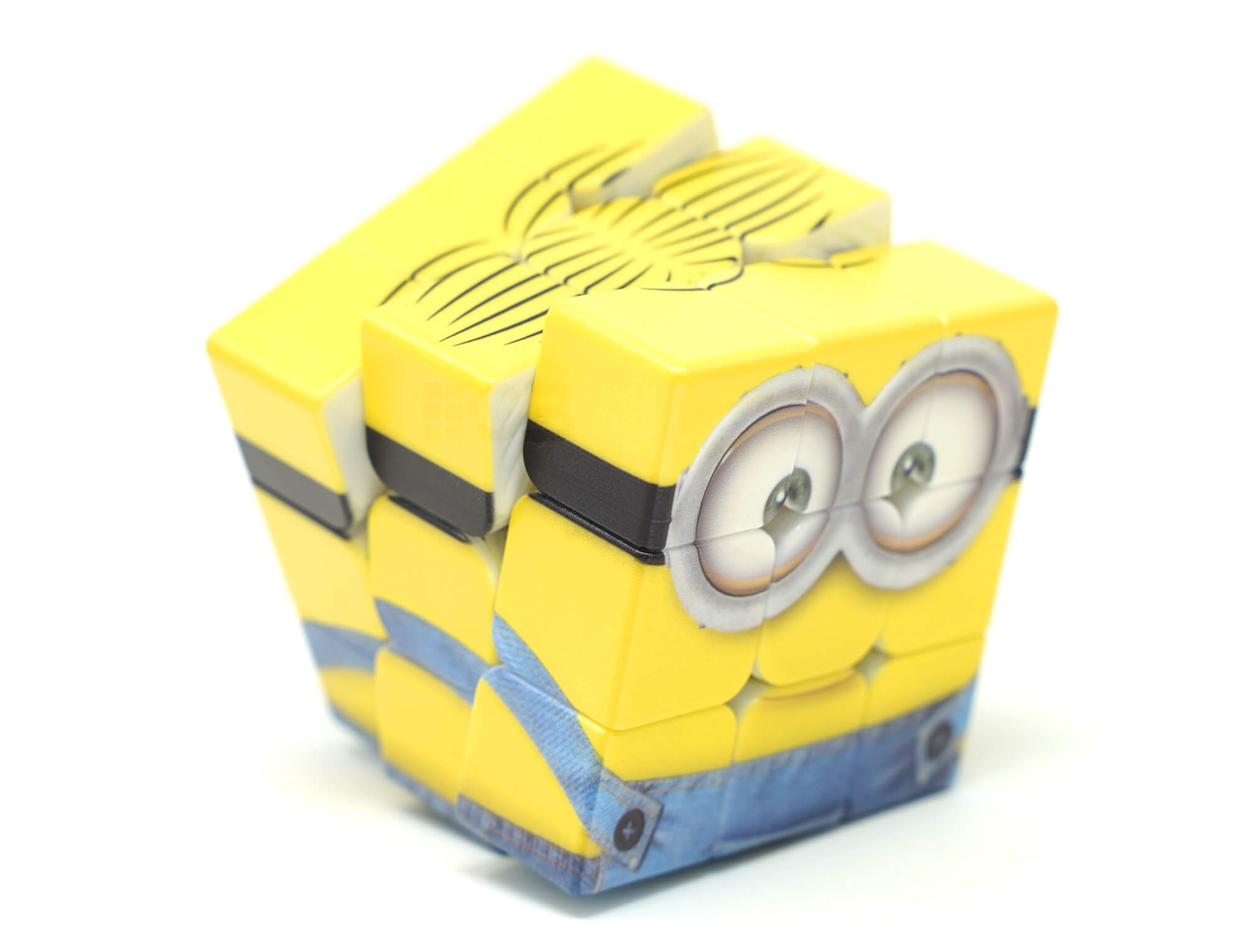Detalhe da impressão UV dos Minions no Cubo Mágico 3x3 Vinci Cube