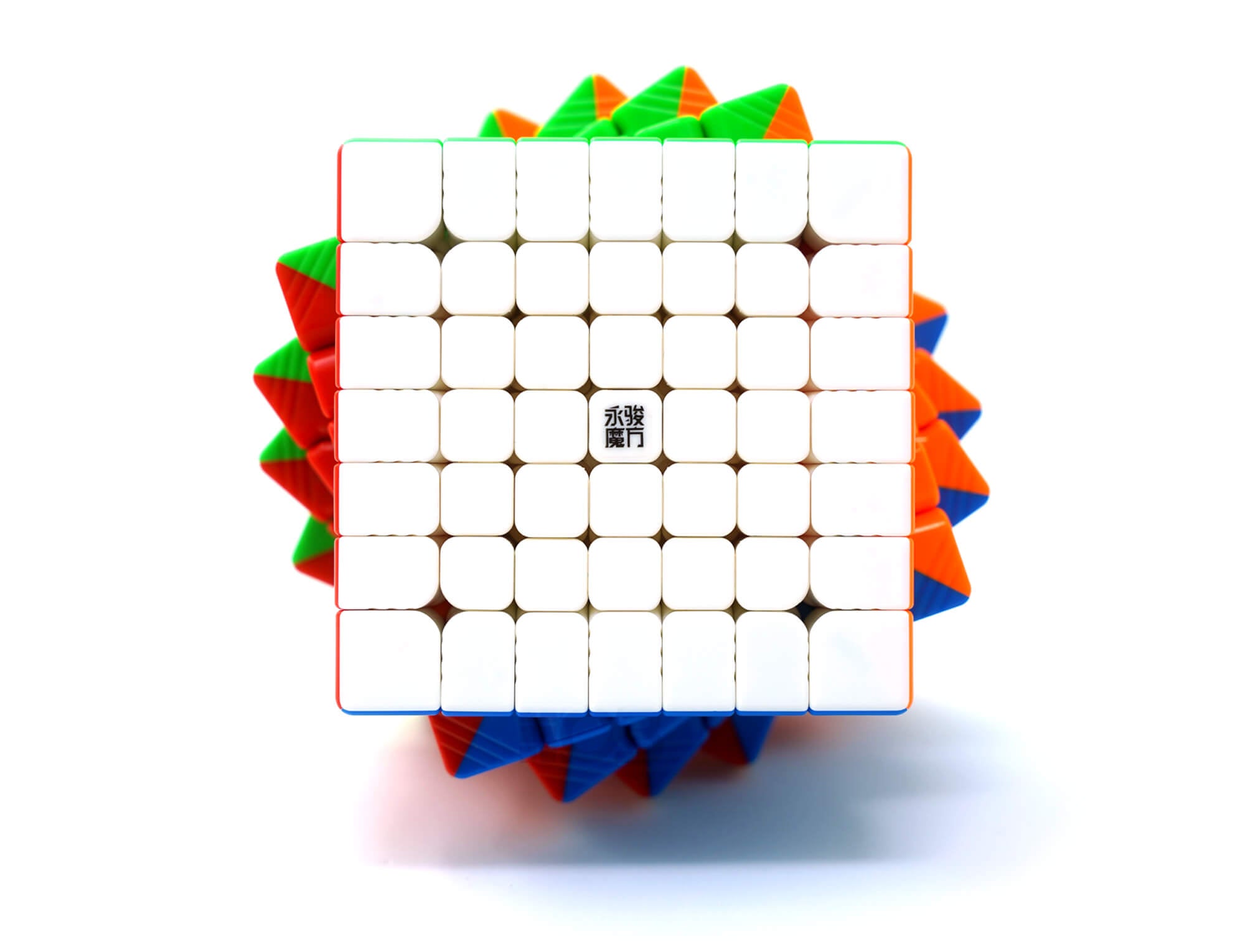 Cubo Mágico 7x7 YJ YuFu V2 Magnético Stickerless — vista frontal com as seis faces coloridas