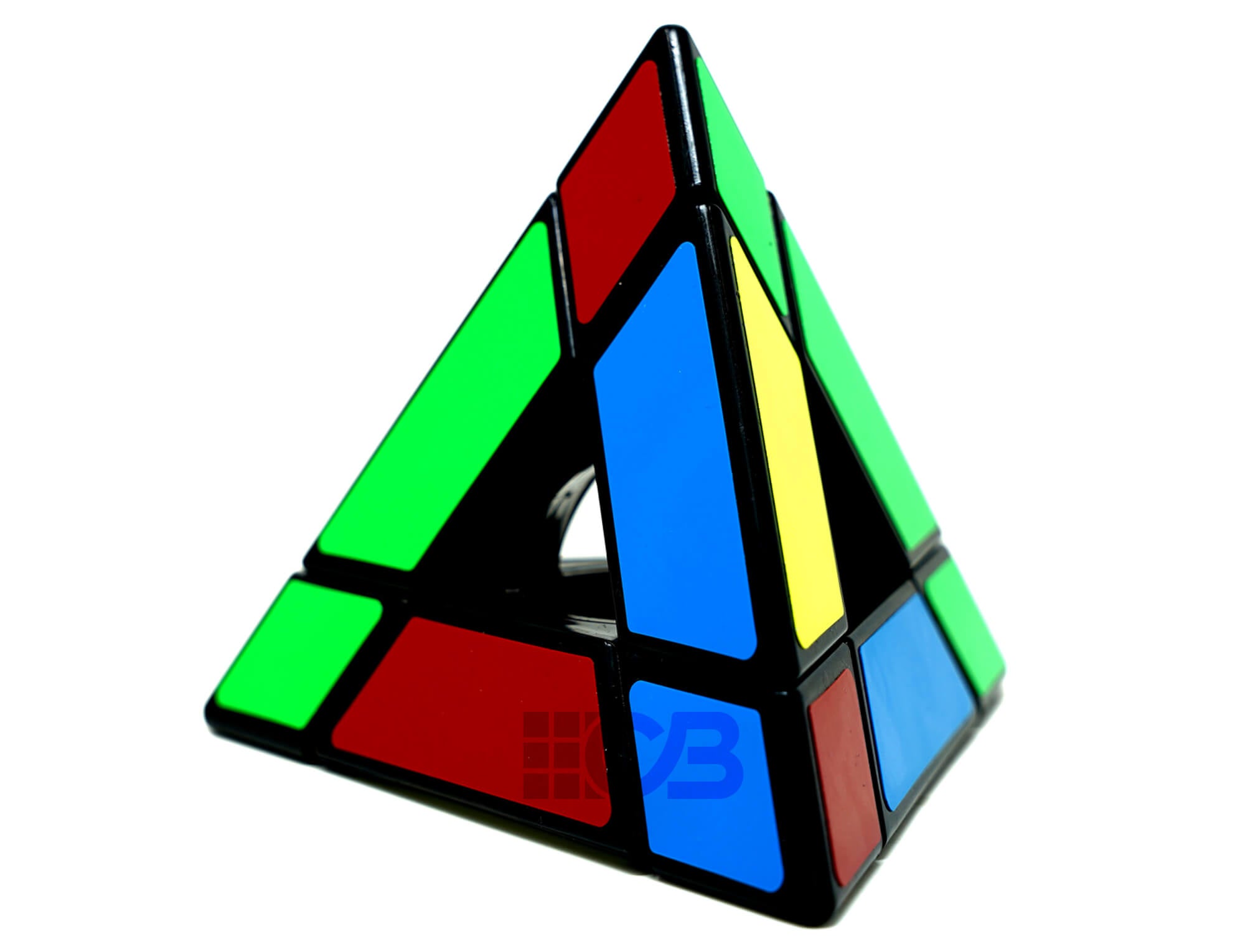 Pyraminx Void Hollow SengSo com faces vazadas revelando o mecanismo interno, vista frontal