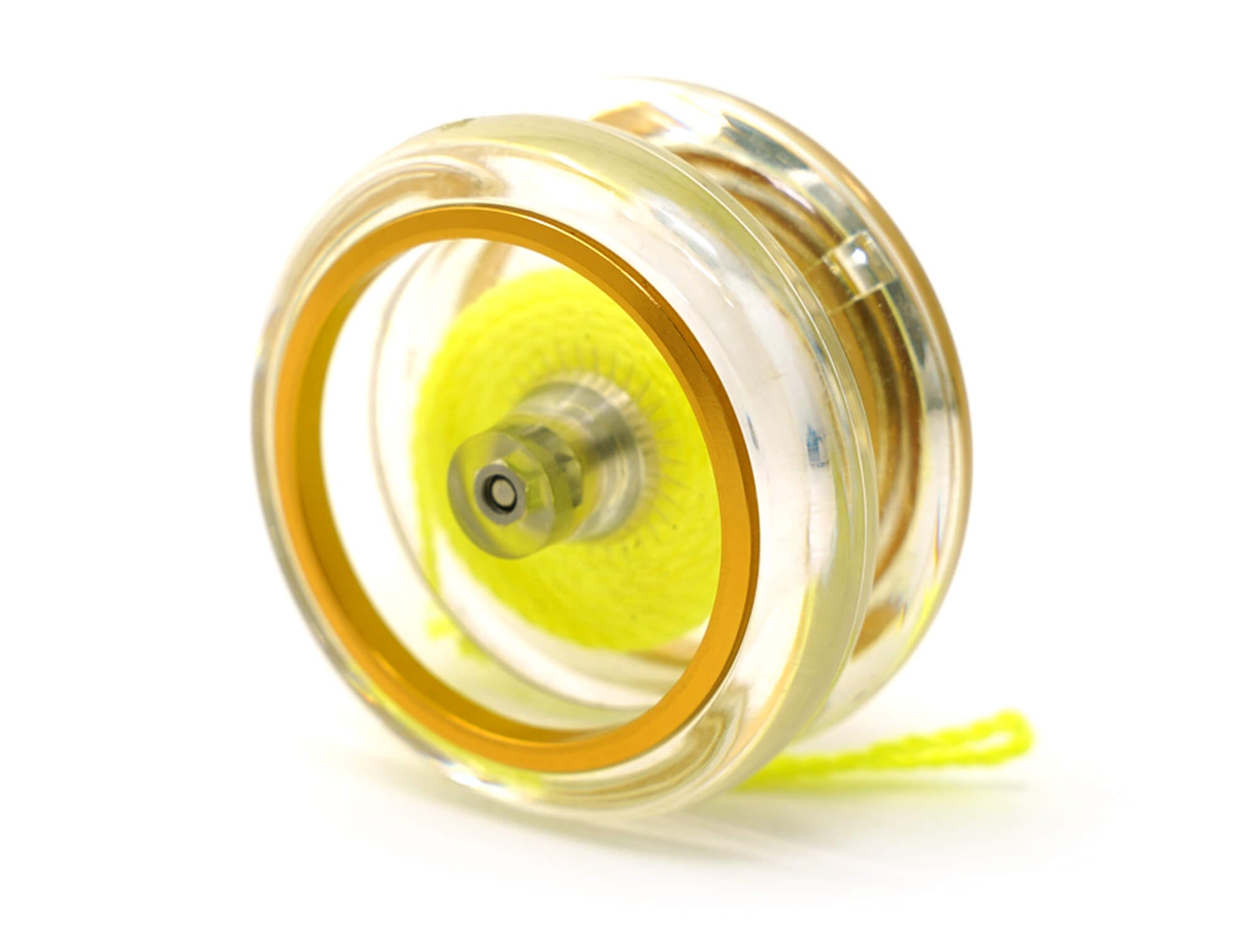 Ioiô profissional P19 Yoyo Formula com anel metálico dourado e corpo translúcido