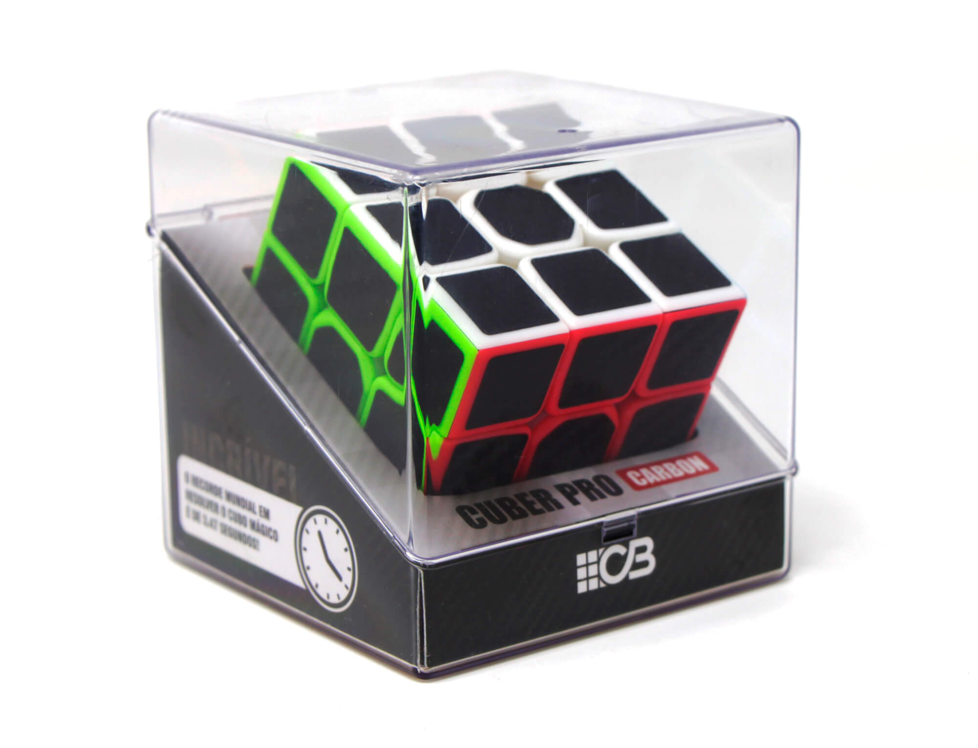 Cubo Mágico Carbon Cuber Pro com peças embaralhadas, vista frontal