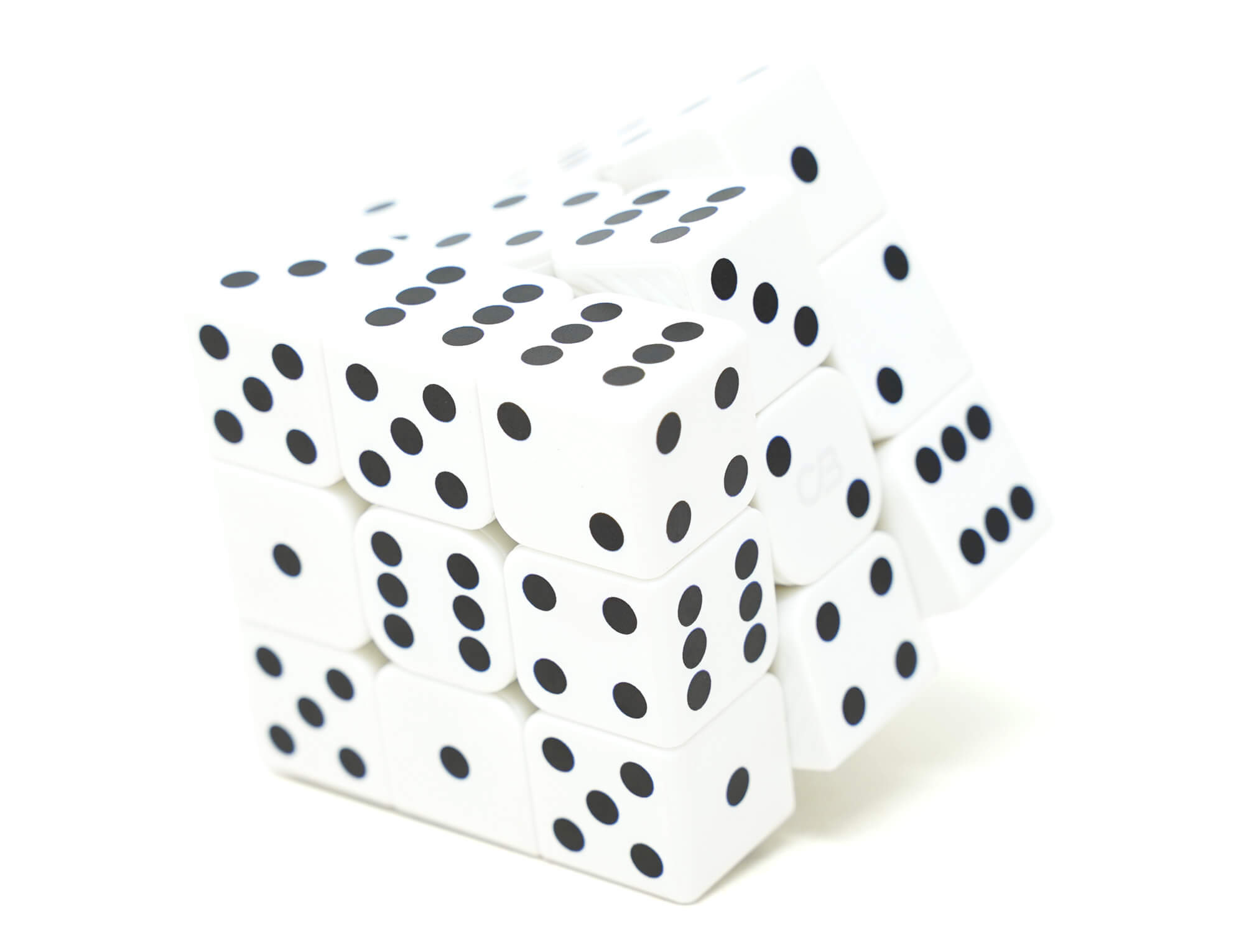 Cubo Mágico Dado Vinci Cube em ângulo lateral destacando o acabamento da impressão UV