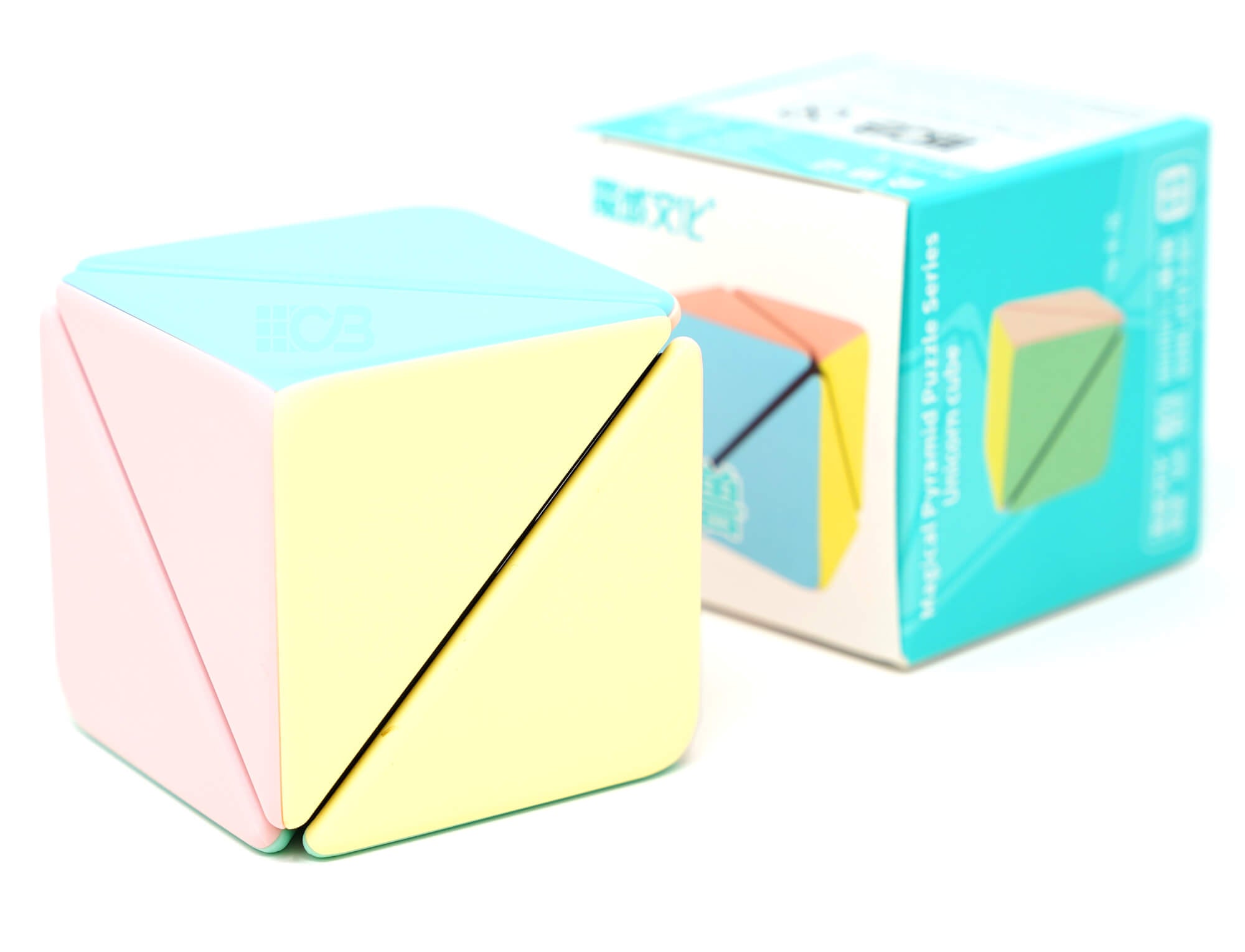 Cubo Mágico Unicórnio Pastel MoYu — ângulo lateral mostrando as peças coloridas