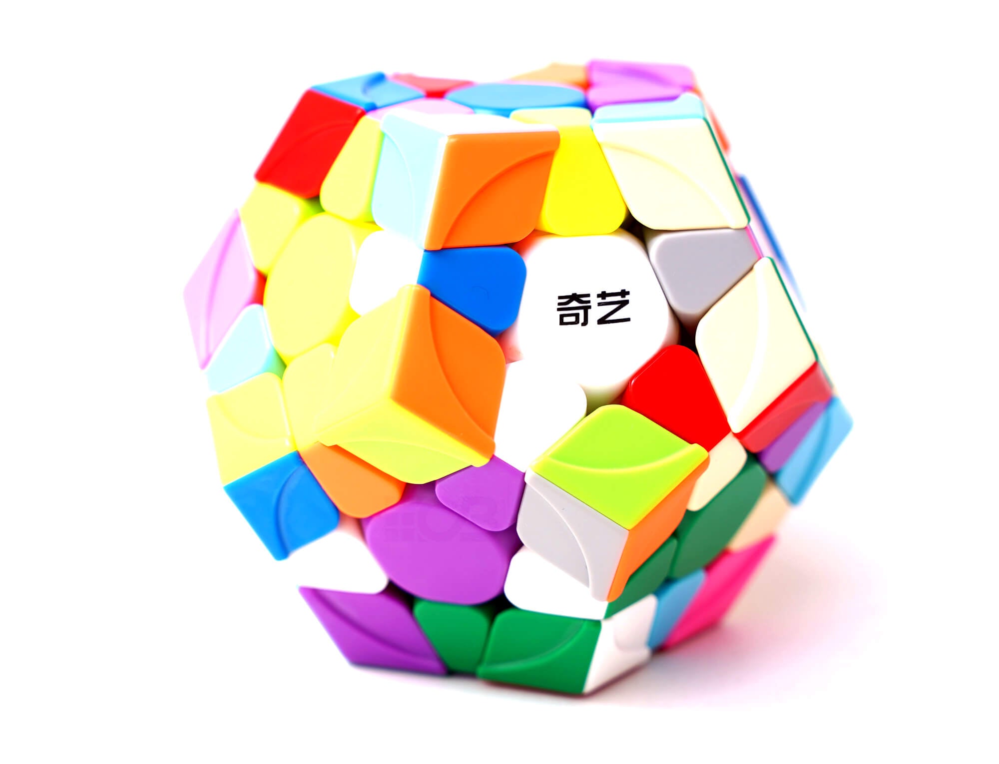 Megaminx QiHeng S2 QiYi — ângulo lateral destacando o acabamento stickerless