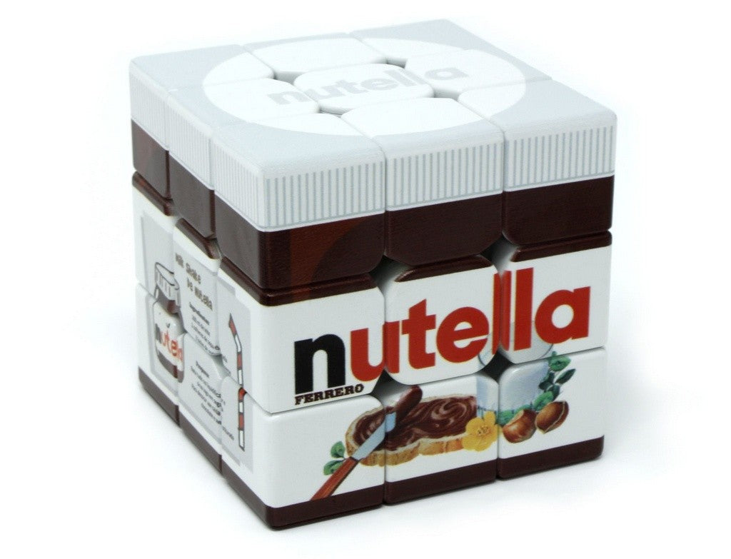Vista lateral do Cubo Mágico personalizado Nutella com acabamento profissional sem adesivos