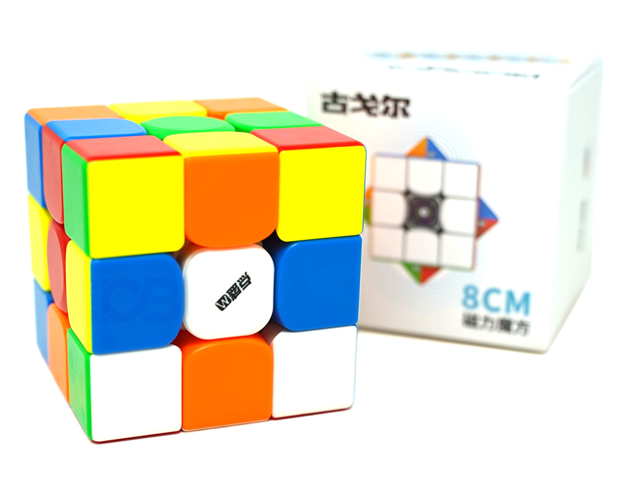 Cubo Mágico 3x3 Diansheng Googol 8 cm stickerless visto de frente em ângulo diagonal