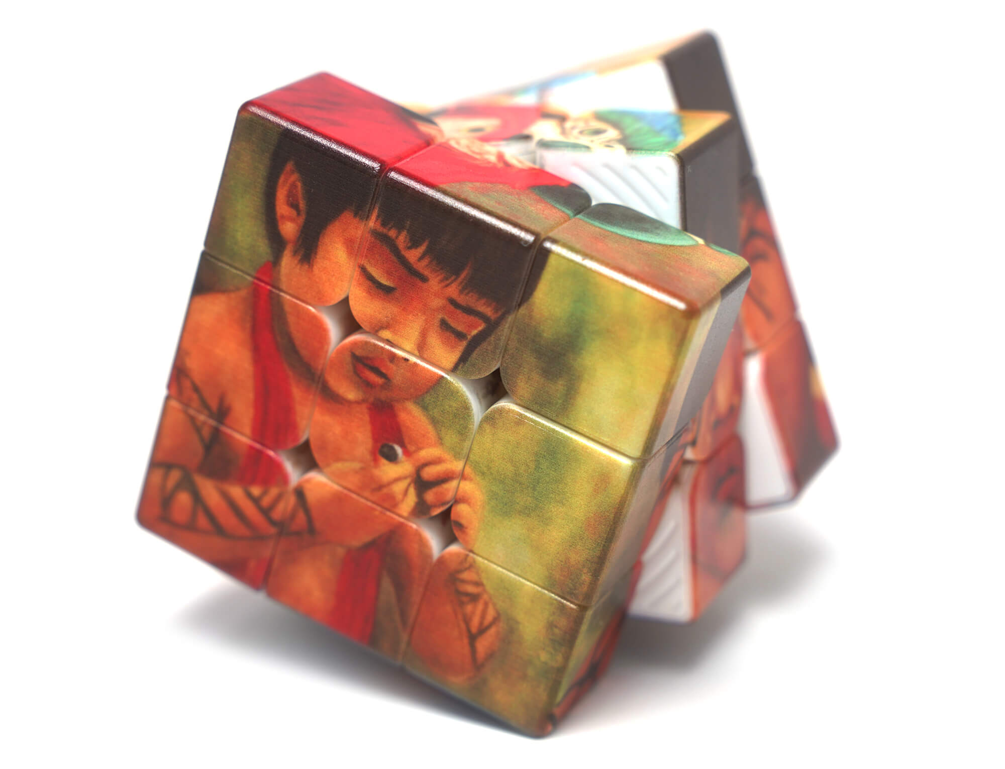 Vista superior do Cubo Mágico 3x3 Amazônia com a arte de Diego Mendonça
