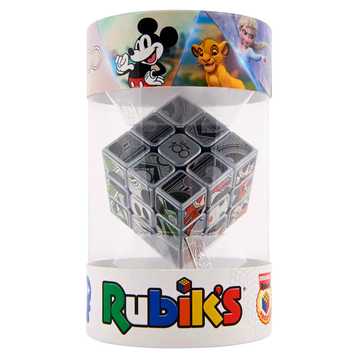 Cubo Mágico 3x3 Rubik's edição Disney 100 Anos com personagens icônicos estampados nas faces coloridas