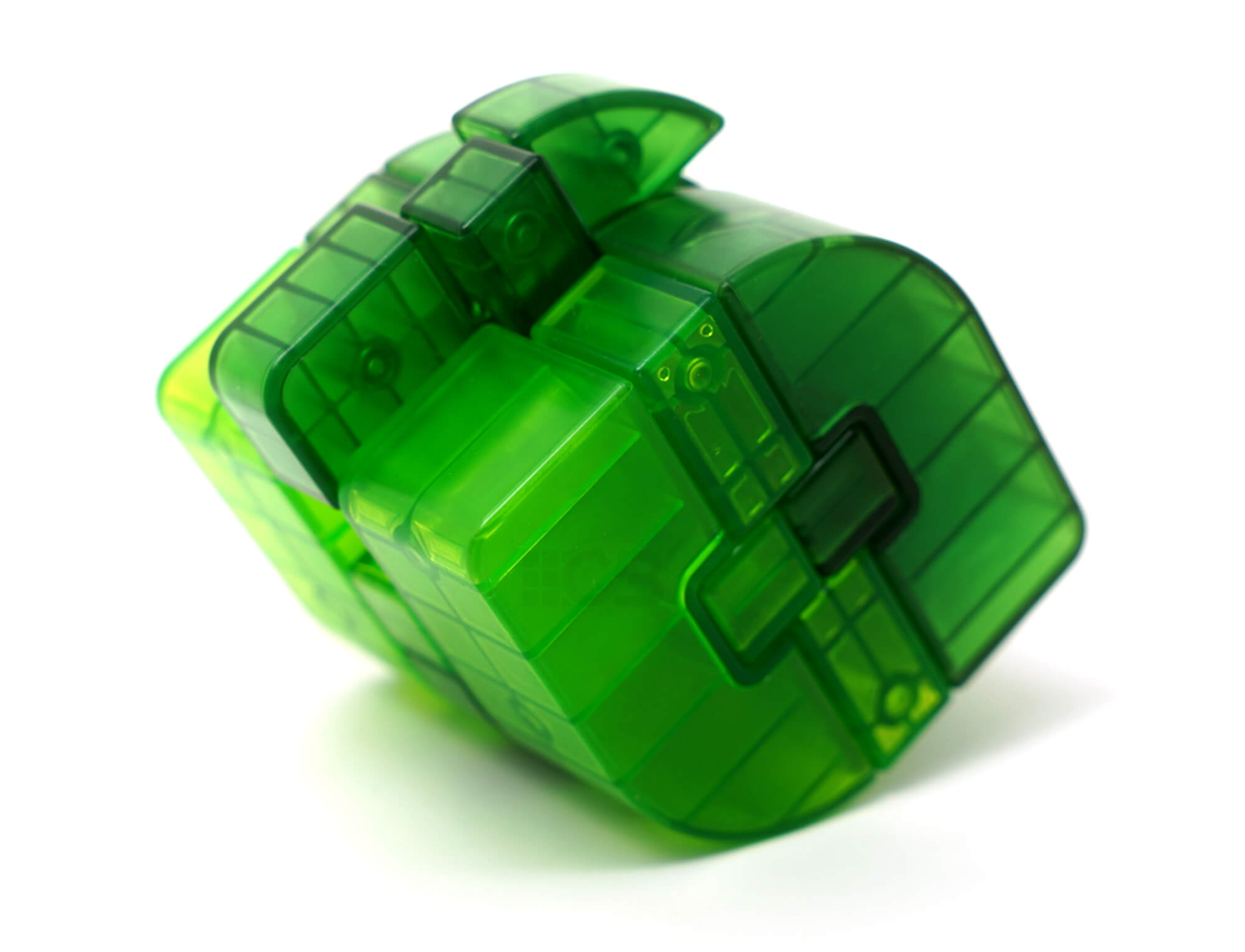 Detalhe dos encaixes do Kong Ming Lock Salix Leaf verde em plástico ABS