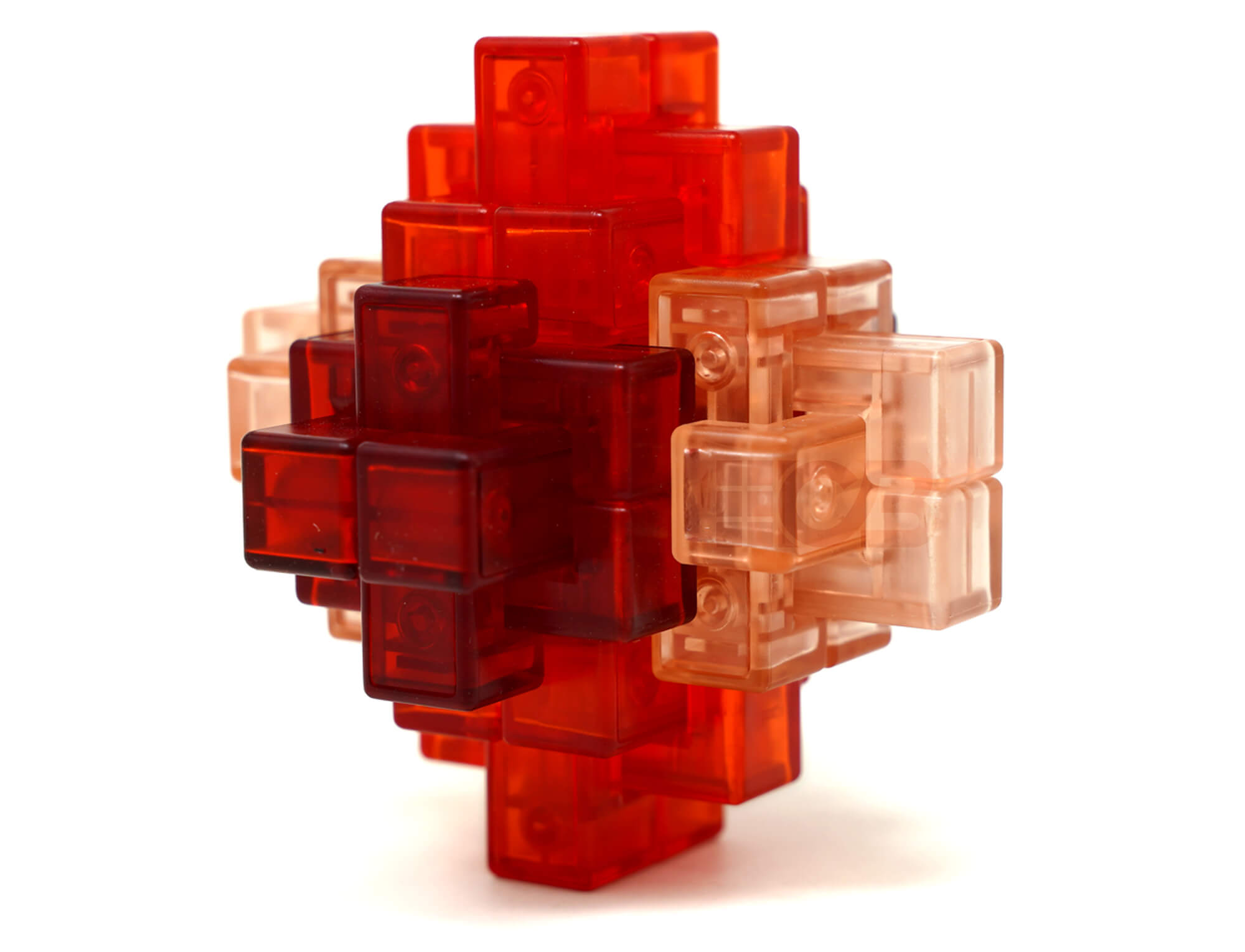 Kong Ming Lock vermelho QiYi — ângulo lateral evidenciando a estrutura tridimensional