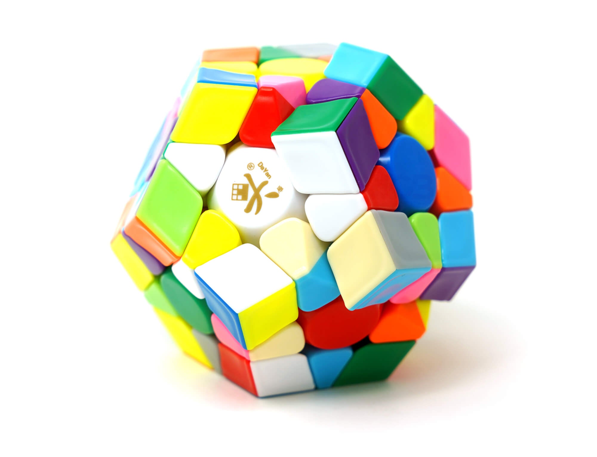 Megaminx DaYan V2M — ângulo lateral evidenciando o formato pentagonal das faces