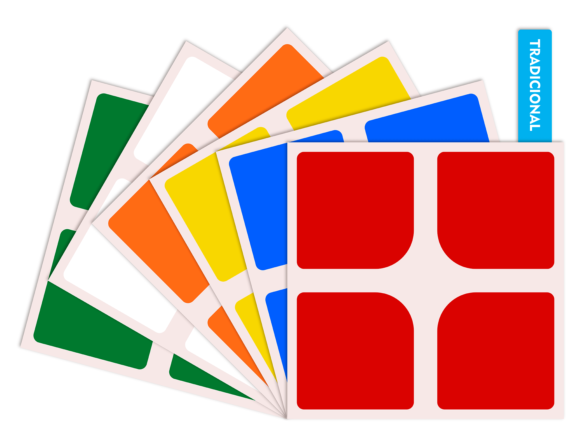 Kit de adesivos coloridos para cubo mágico 2x2 tamanho 50 mm — vista frontal da embalagem