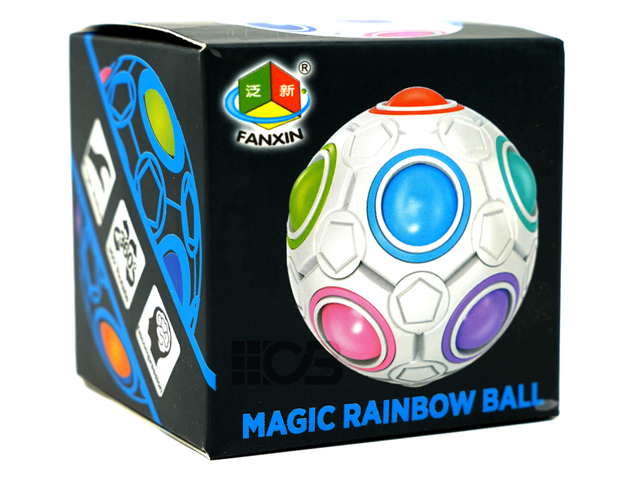 Rainbow Ball Fanxin preto em perspectiva destacando o acabamento e as bolinhas