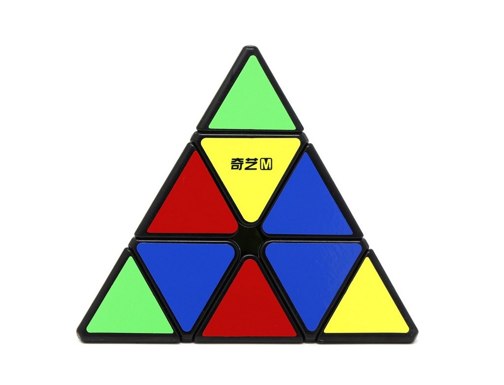 Pyraminx MS QiYi – detalhe lateral das camadas e sistema de giro magnético