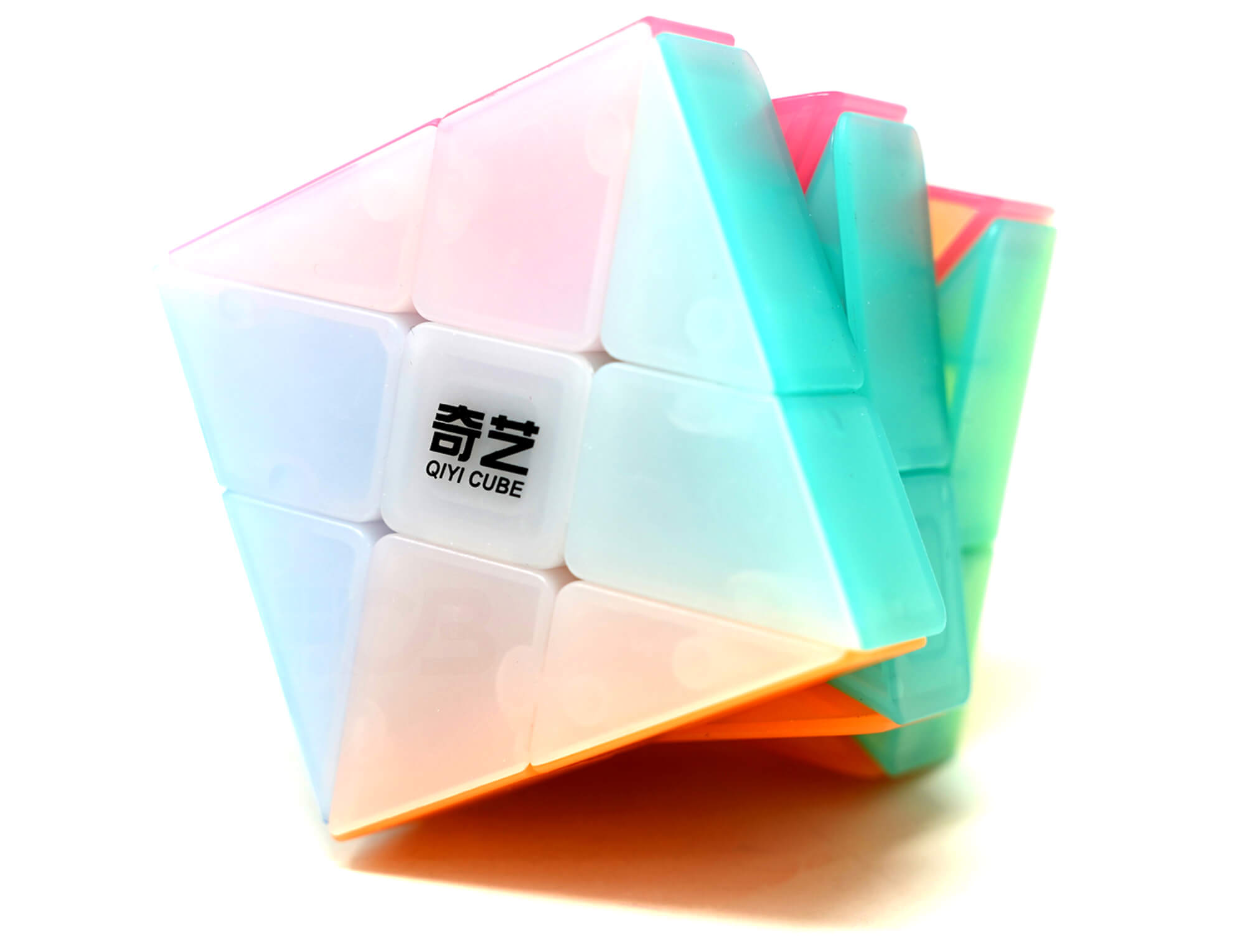 Windmill 3x3 Jelly QiYi em versão translúcida, vista frontal mostrando o formato assimétrico característico do shape mod