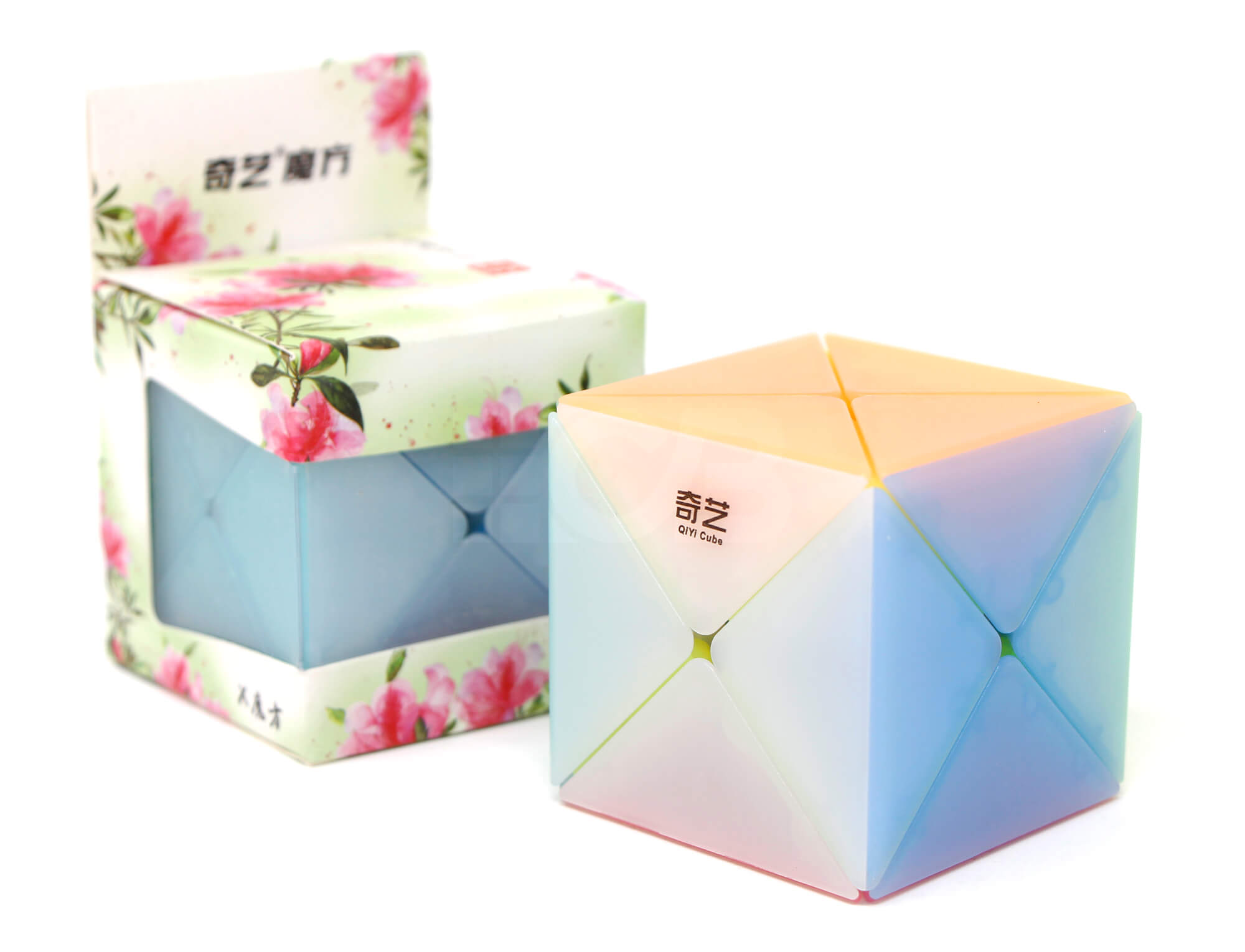 Cubo X Dino Jelly QiYi com peças embaralhadas destacando as cores translúcidas