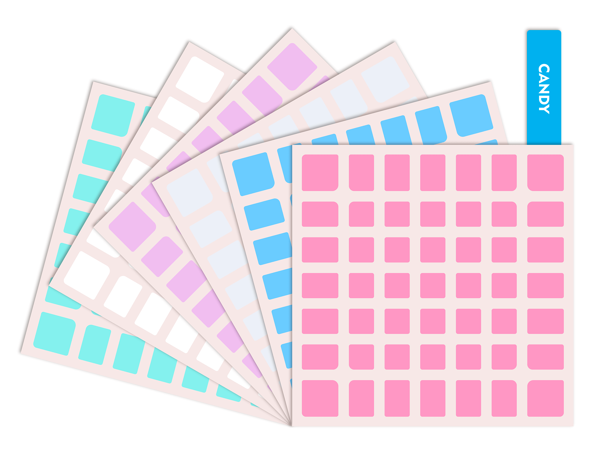 Detalhe das cores disponíveis no kit de adesivos para cubo 7x7