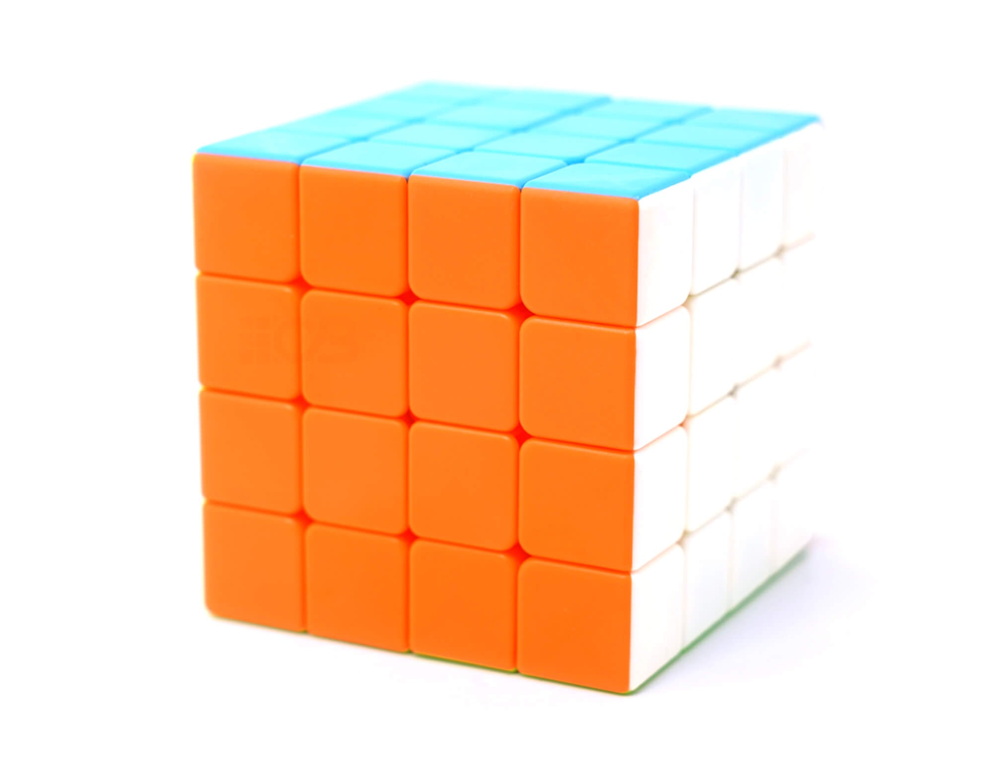Detalhe das peças coloridas do Cubo Mágico 4x4 Fanxin stickerless sem adesivos