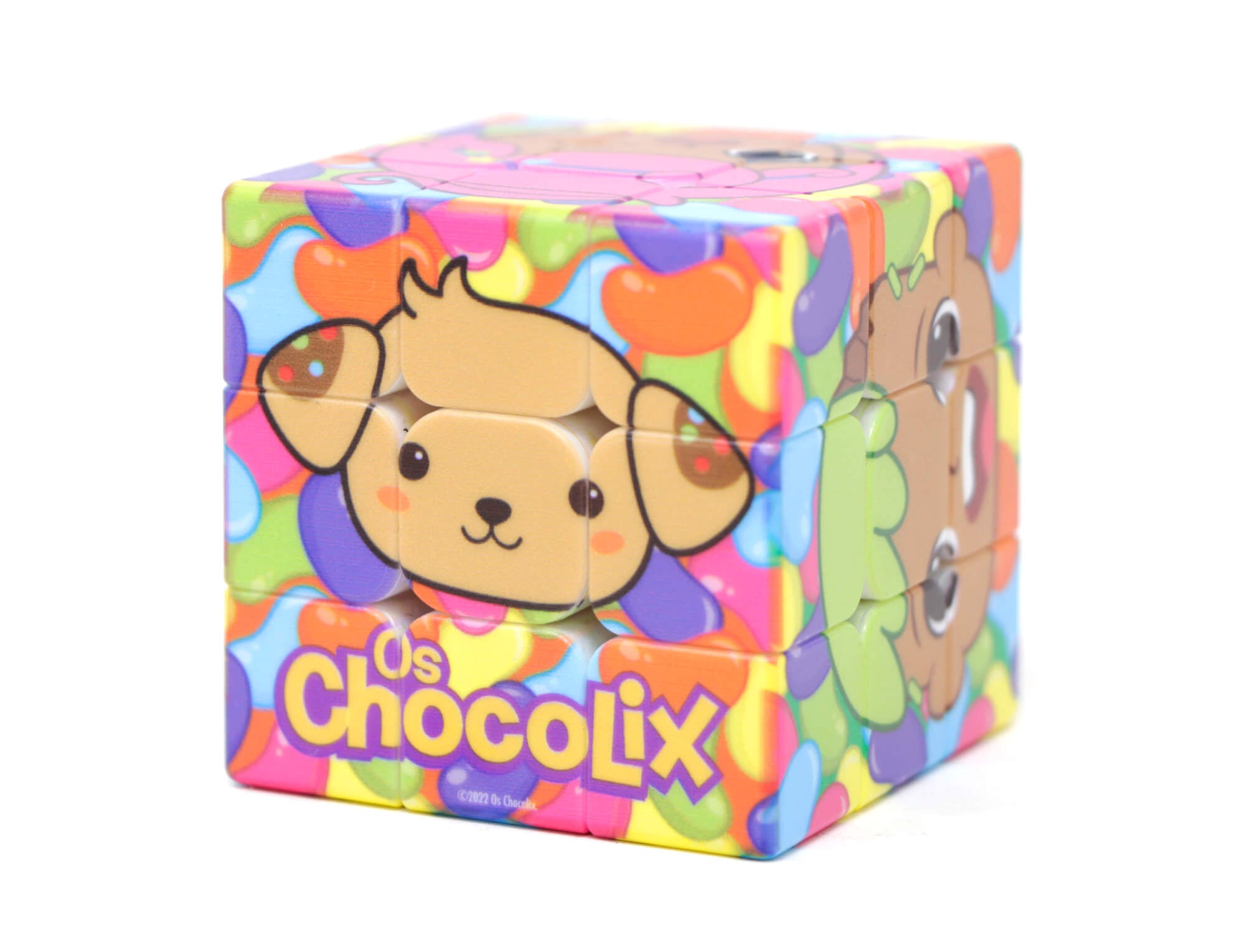 Cubo Mágico personalizado Os Chocolix girado mostrando mix de faces