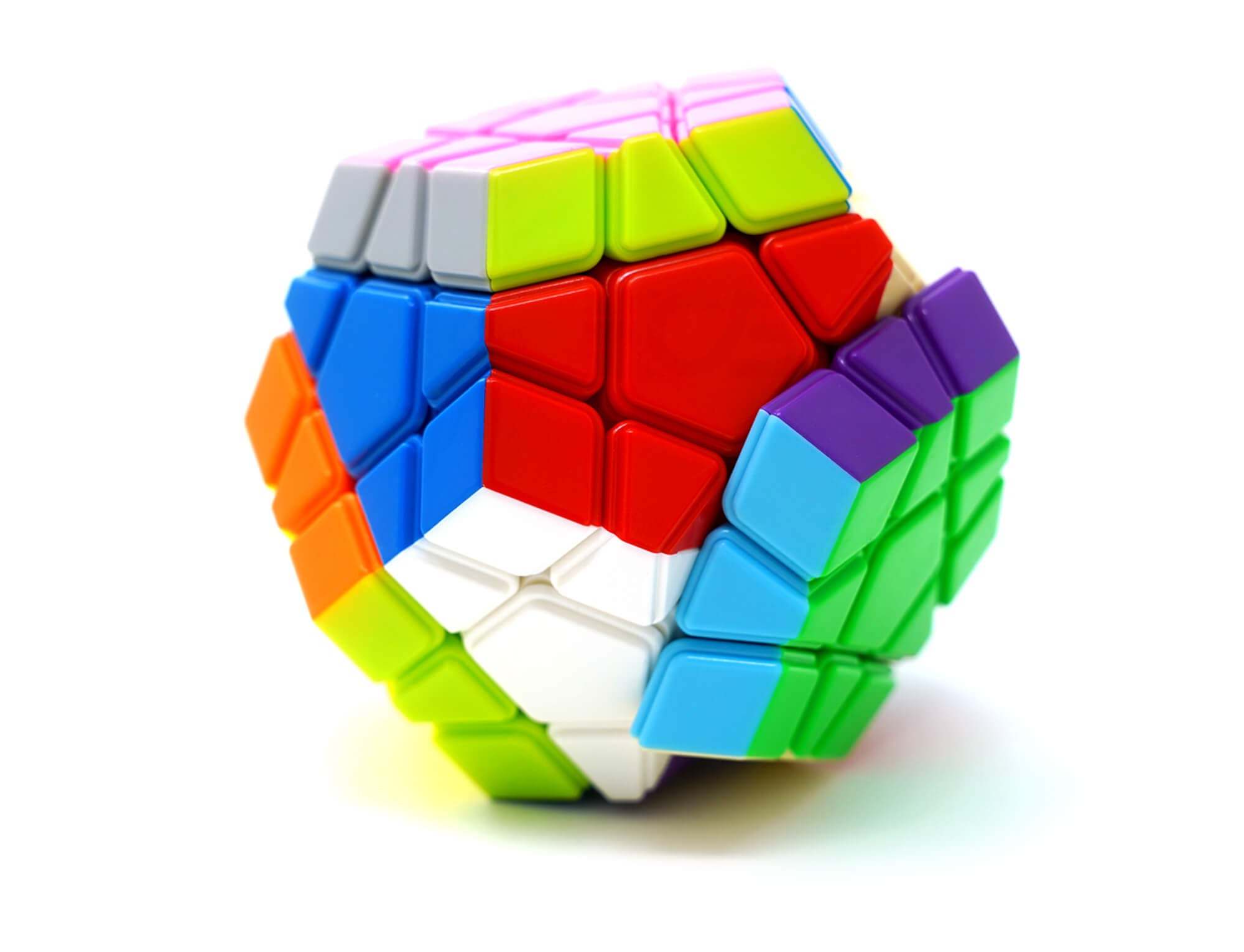Megaminx YJ Rui Hu Color — detalhe do mecanismo de giro e peças coloridas