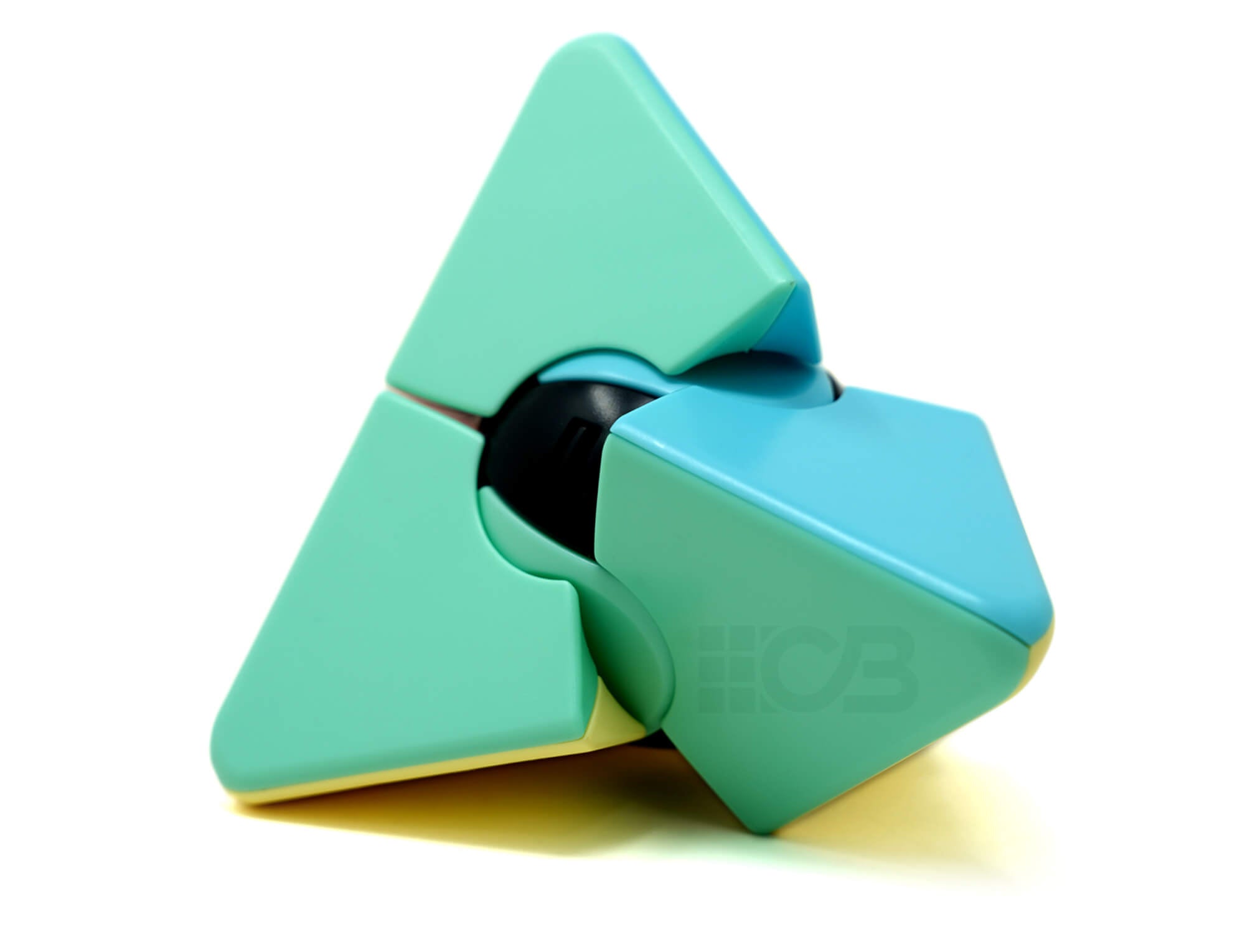 Vista lateral do Pyraminx Bead Pastel MoYu mostrando o formato de pirâmide
