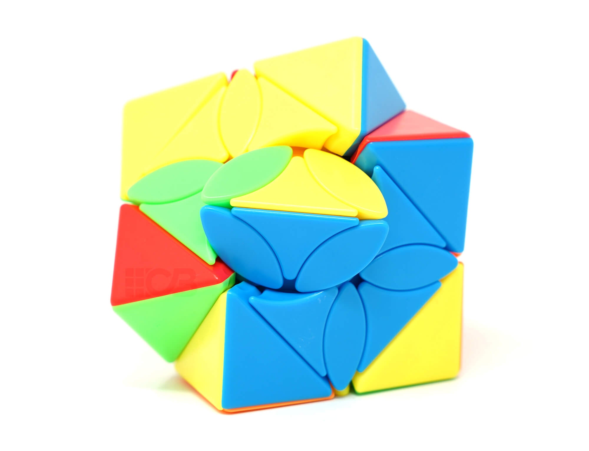 Skewb Maple Leaf Meilong MoYu em formato de folha de bordo, vista frontal com as cores stickerless