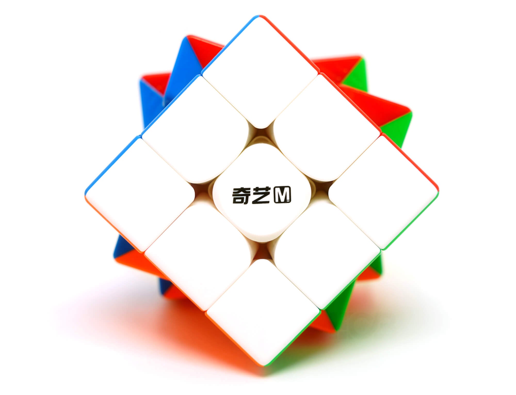 Cubo Mágico 3x3 QiYi M Pro Elite Version Stickerless Magnético — vista frontal com as cores das peças