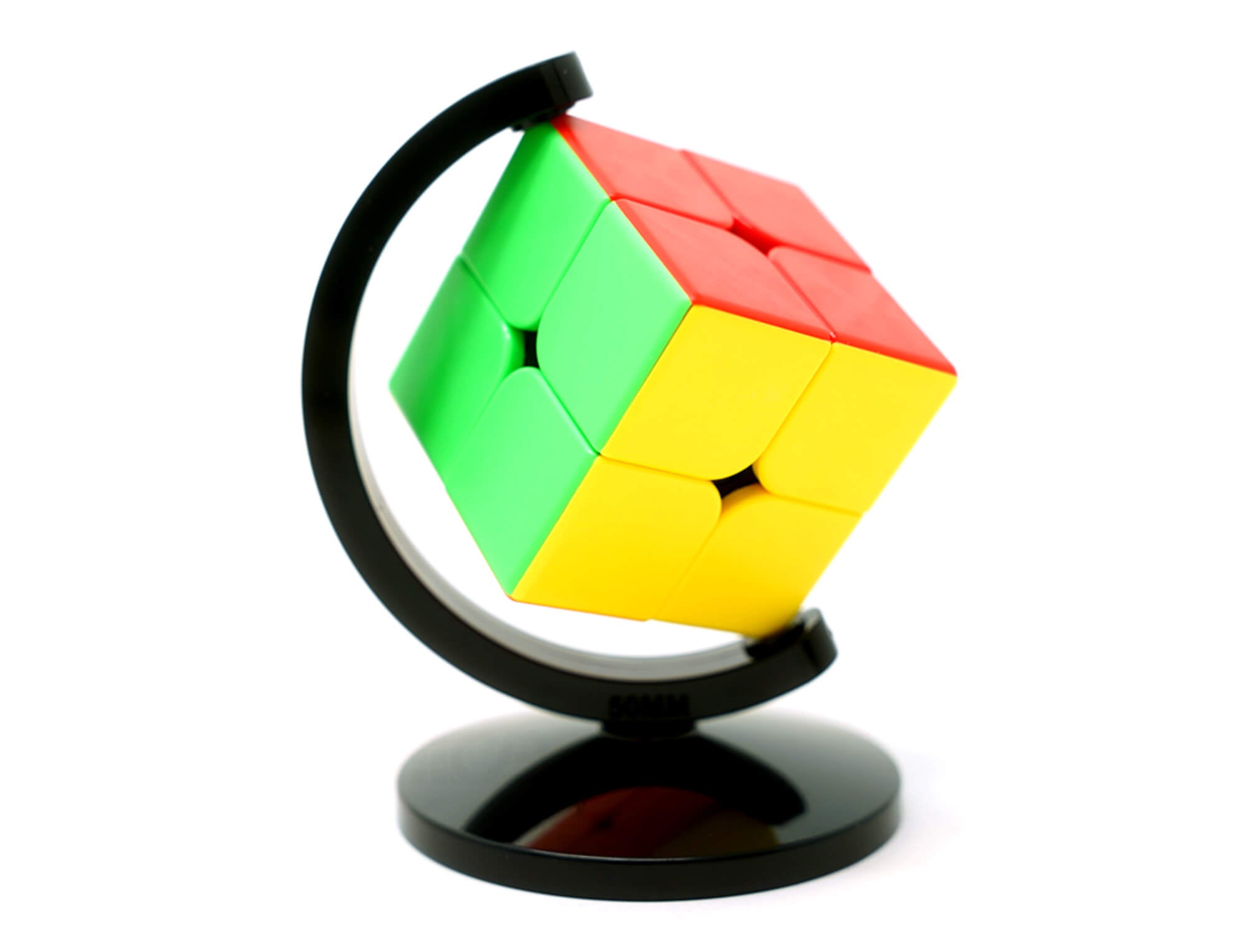 Base expositora globo para cubo mágico 2x2 em plástico transparente, vista frontal