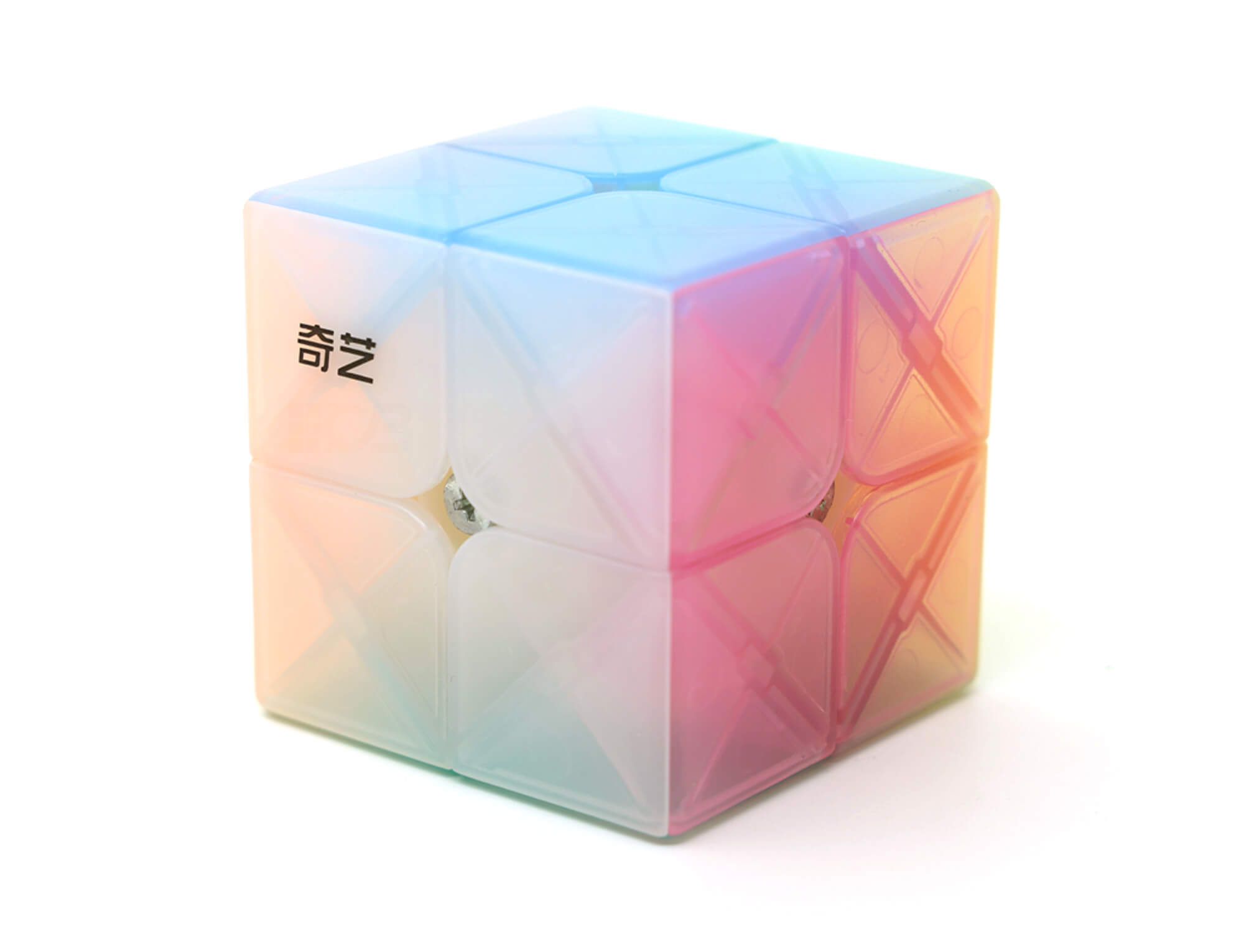 Cubo Mágico QiDi S Jelly 2x2 embaralhado evidenciando o visual gelado das peças