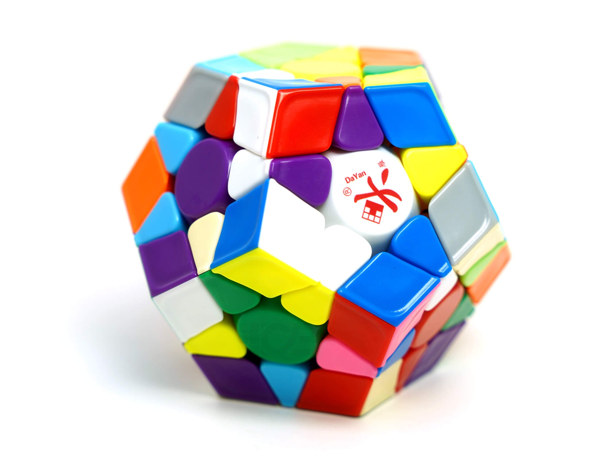 Megaminx DaYan Pro Large Magnético — ângulo lateral destacando o perfil dodecaédrico