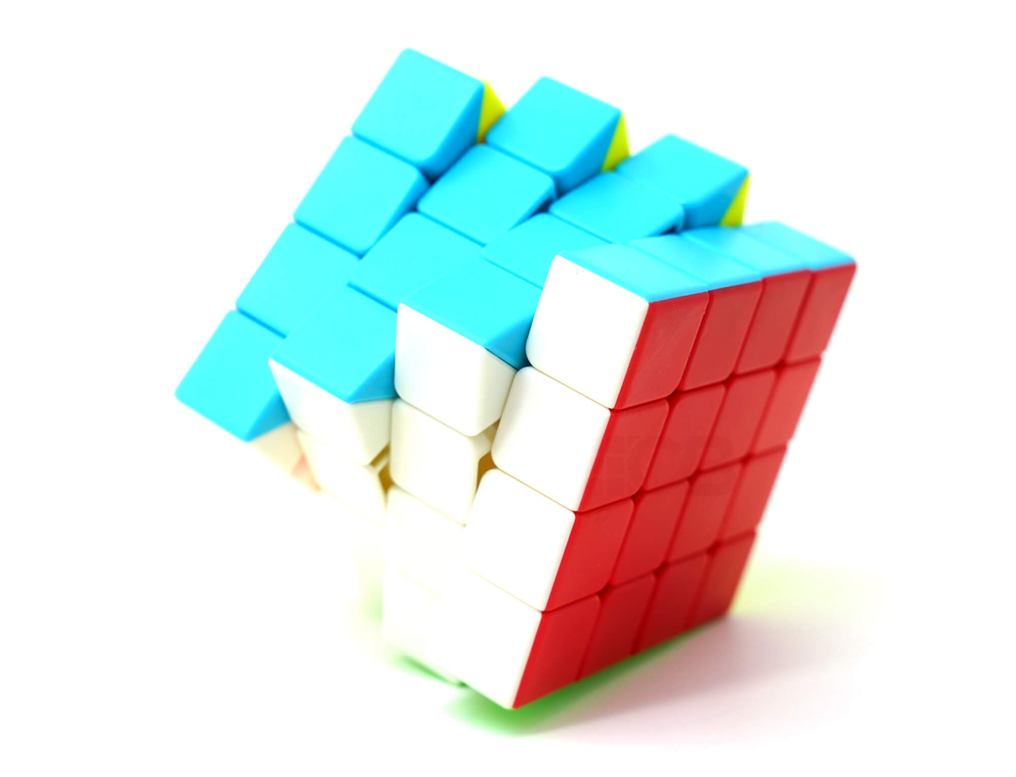 Cubo Mágico 4x4 Fanxin stickerless com movimento parcial evidenciando as quatro camadas