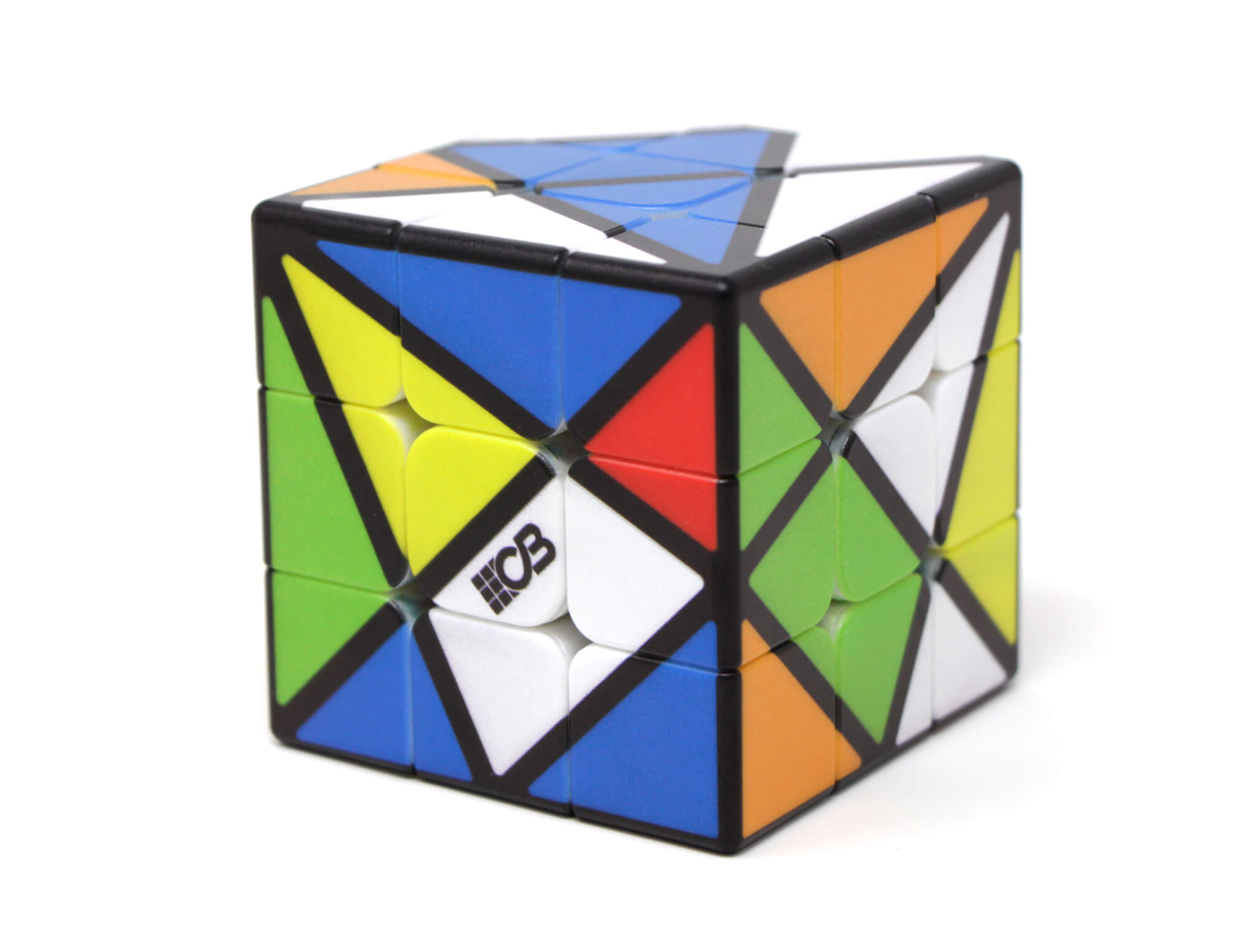 Axis Cube 3x3 com impressão UV personalizada — visão frontal com peças coloridas em posição resolvida